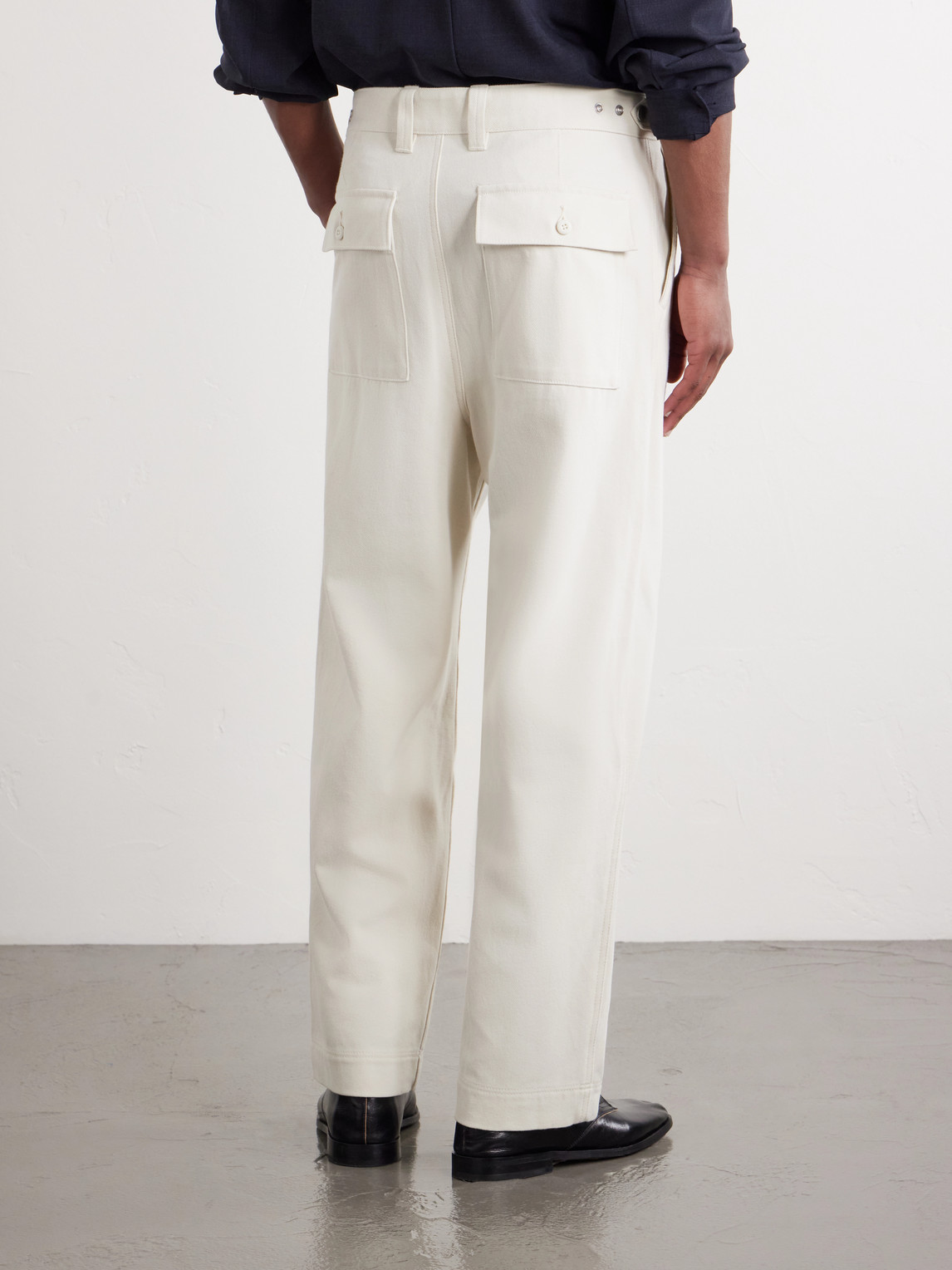 Wide-Leg Pleated Cotton-Twill Trousers