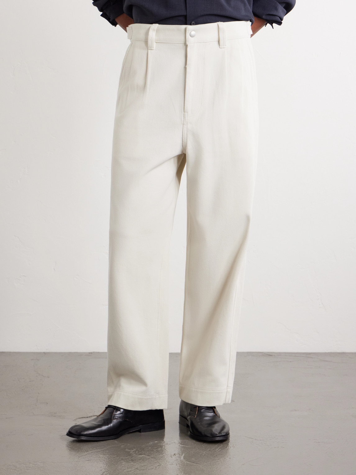 Wide-Leg Pleated Cotton-Twill Trousers