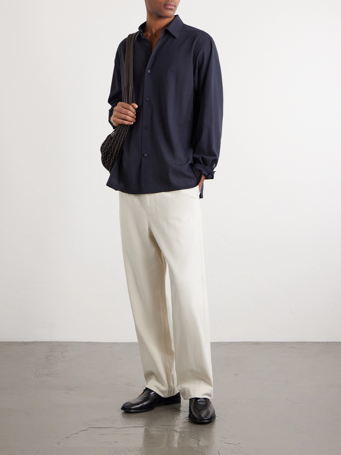 Wide-Leg Pleated Cotton-Twill Trousers