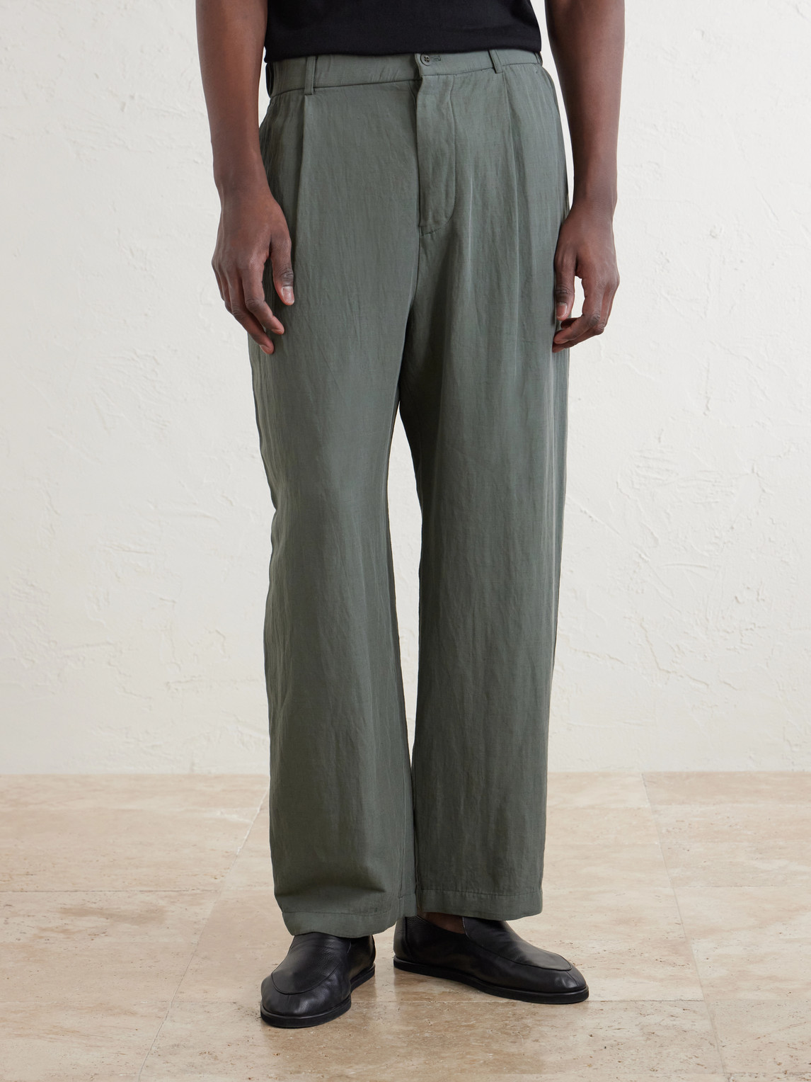 Wide-Leg Cotton And Linen-Blend Twill Trousers