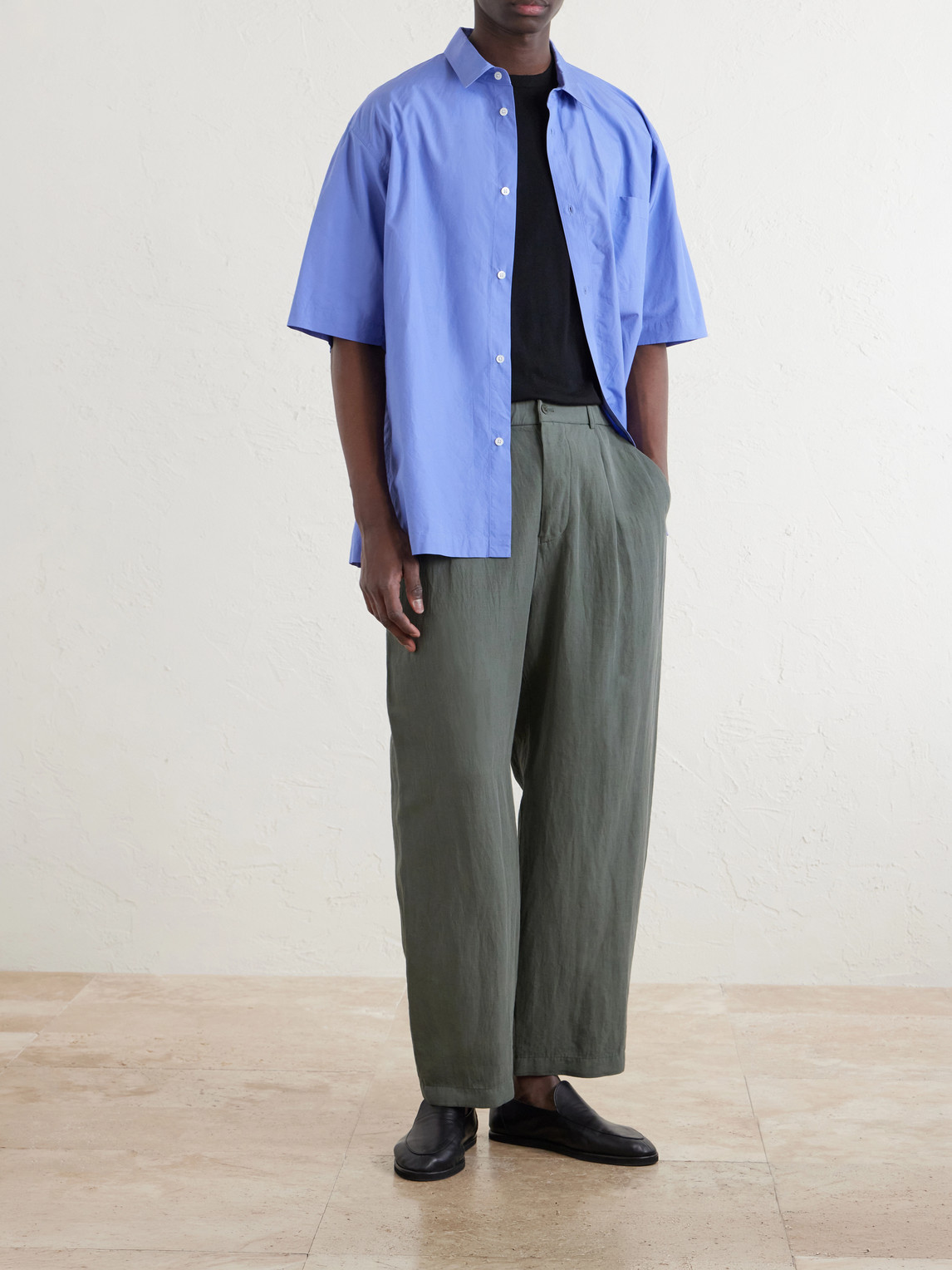 Wide-Leg Cotton And Linen-Blend Twill Trousers