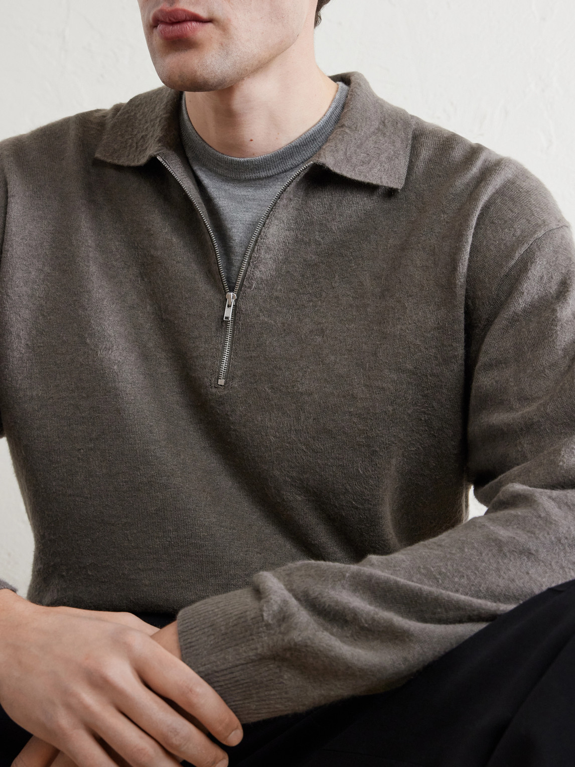 And Cotton-Blend Half-Zip Polo Sweater