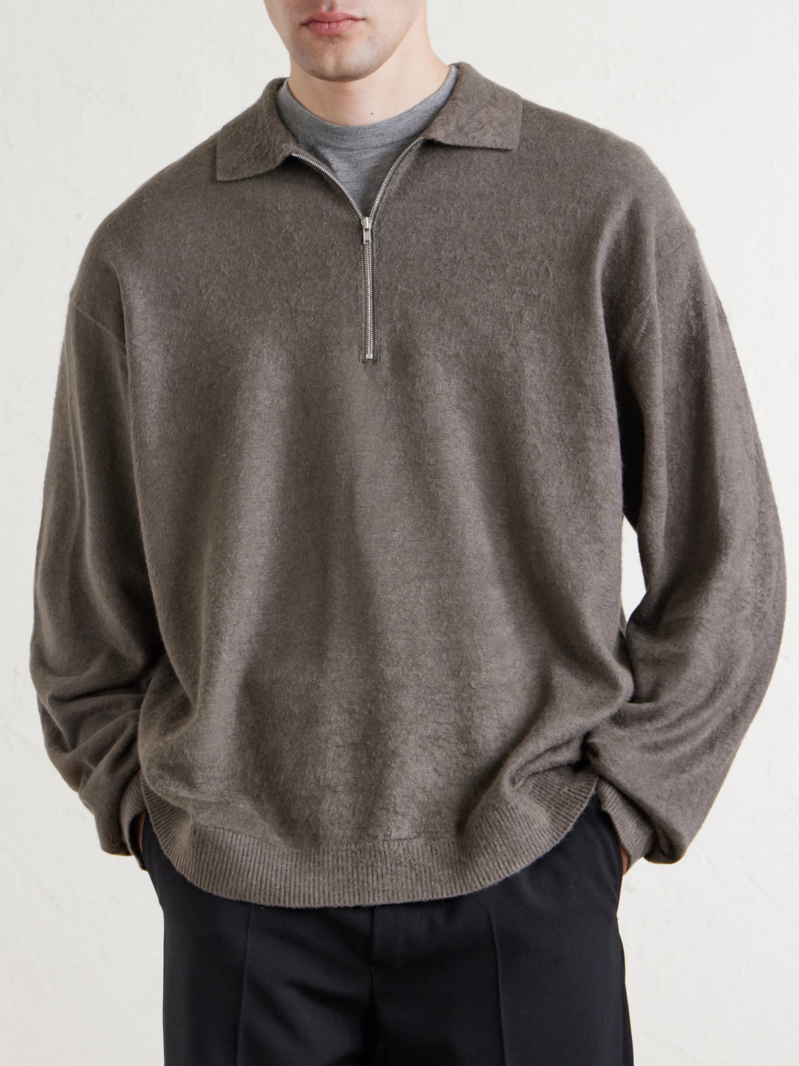 And Cotton-Blend Half-Zip Polo Sweater
