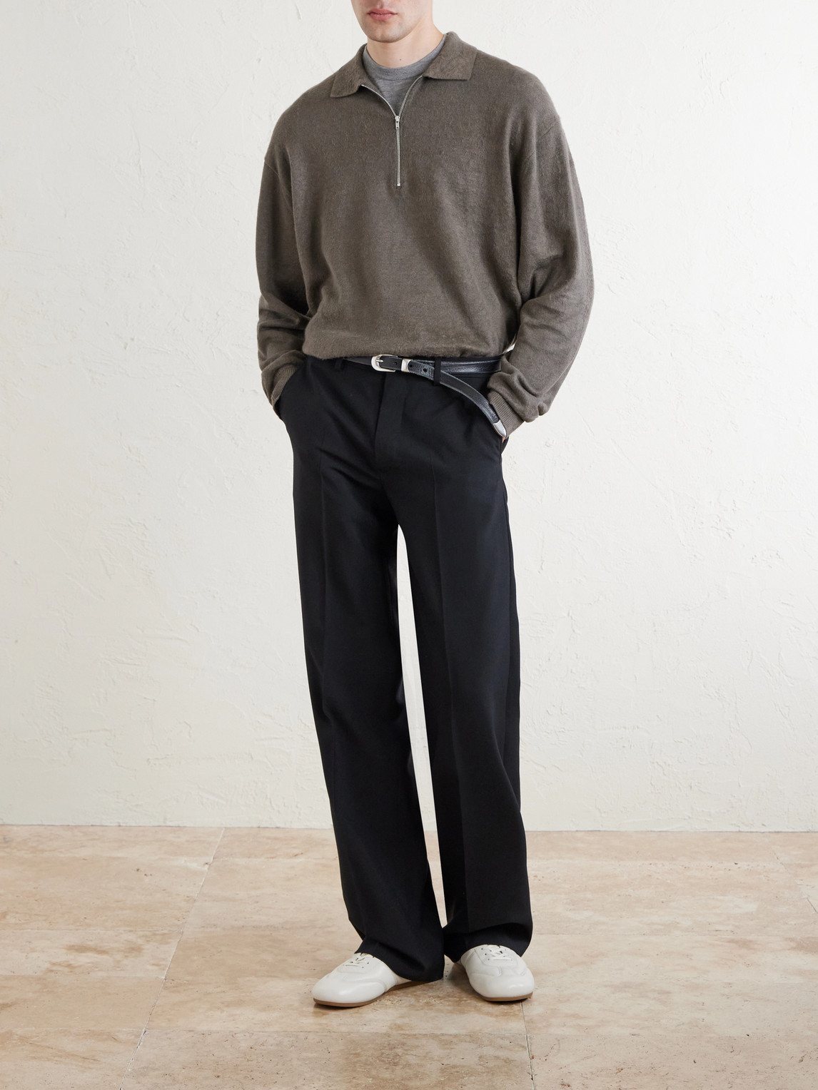 And Cotton-Blend Half-Zip Polo Sweater