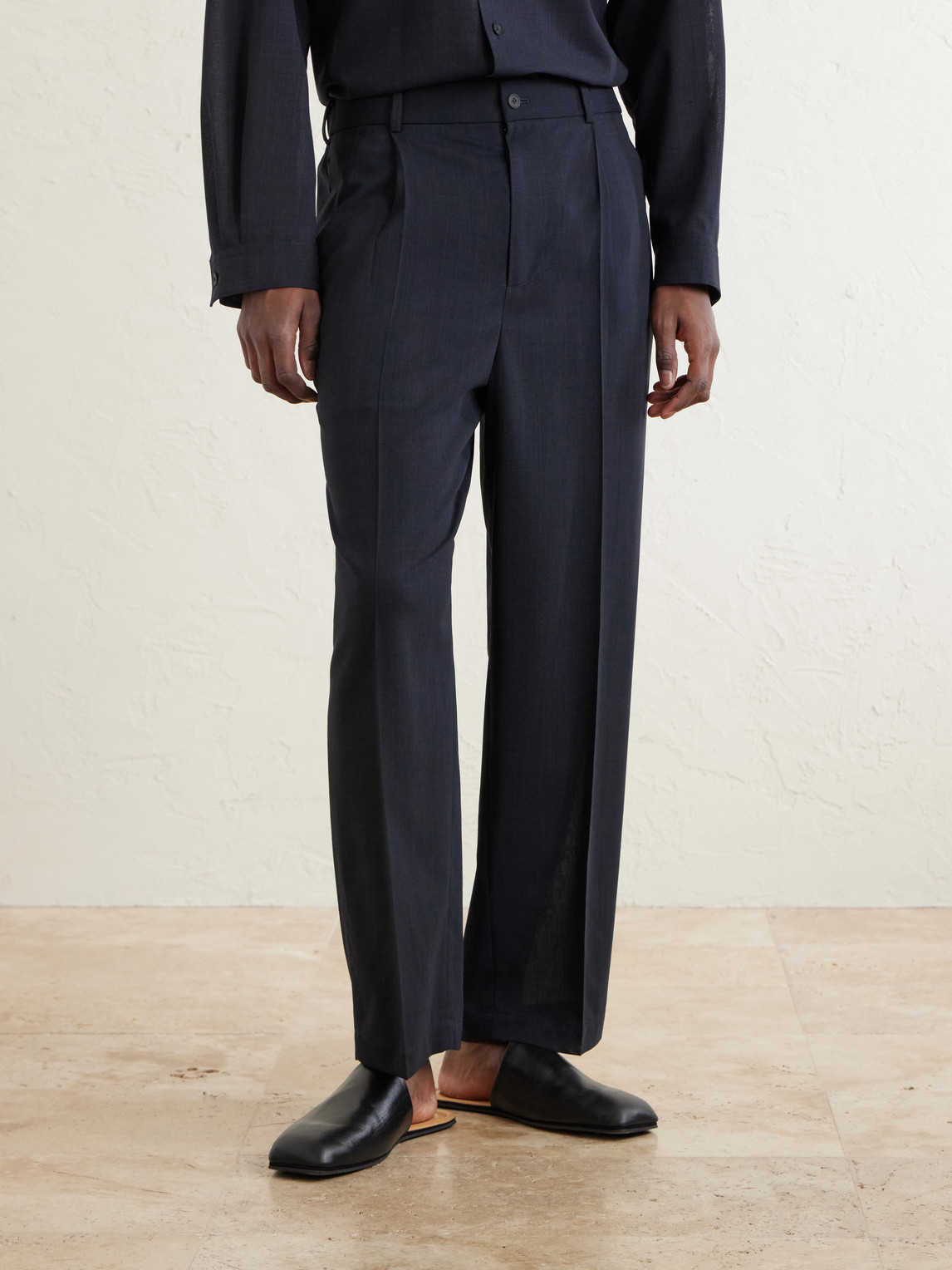 Straight-Leg Pleated Wool-Gauze Trousers