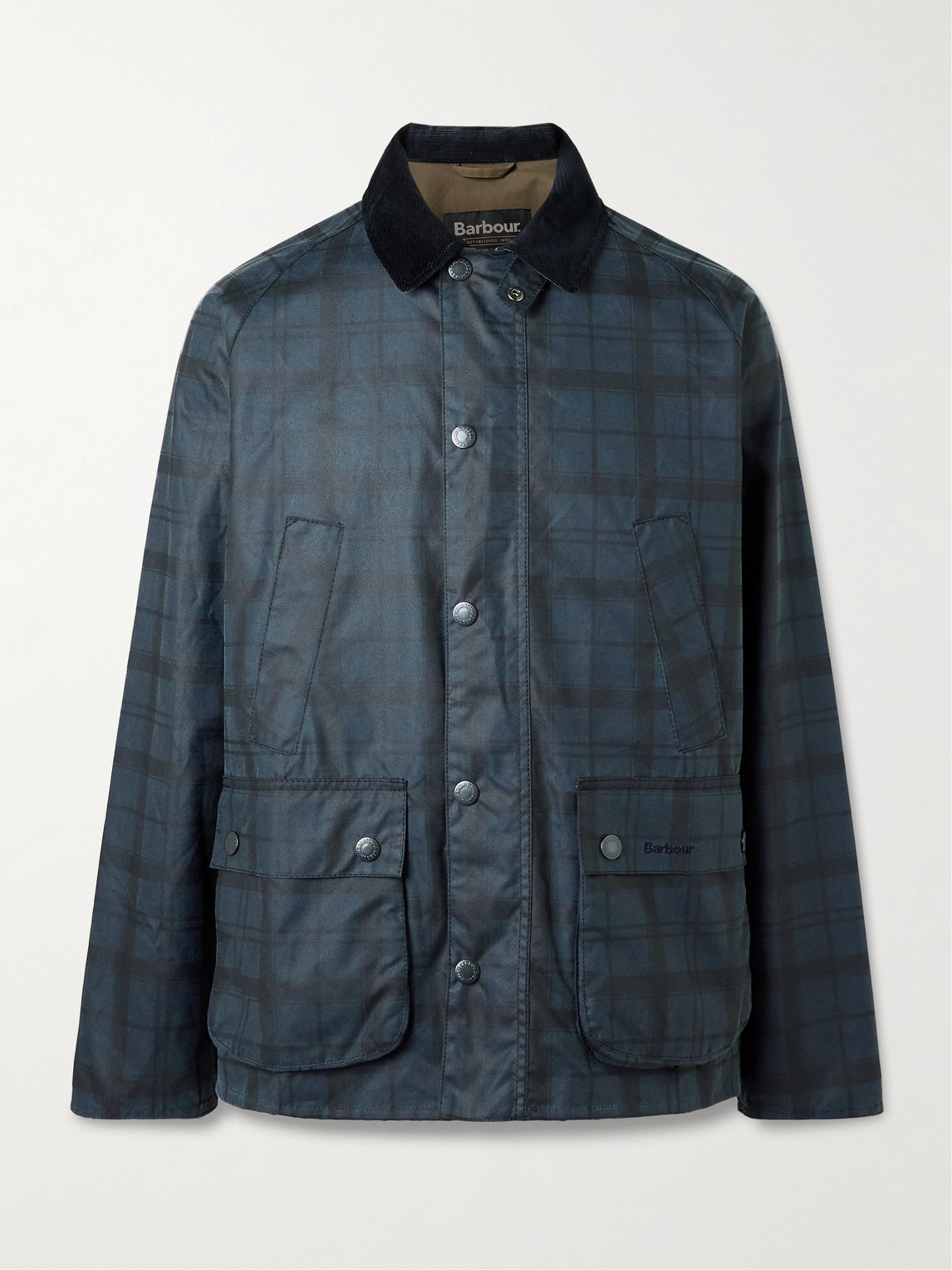 Barbour Ambleside Corduroy-Trimmed Checked Waxed-Cotton Jacketen