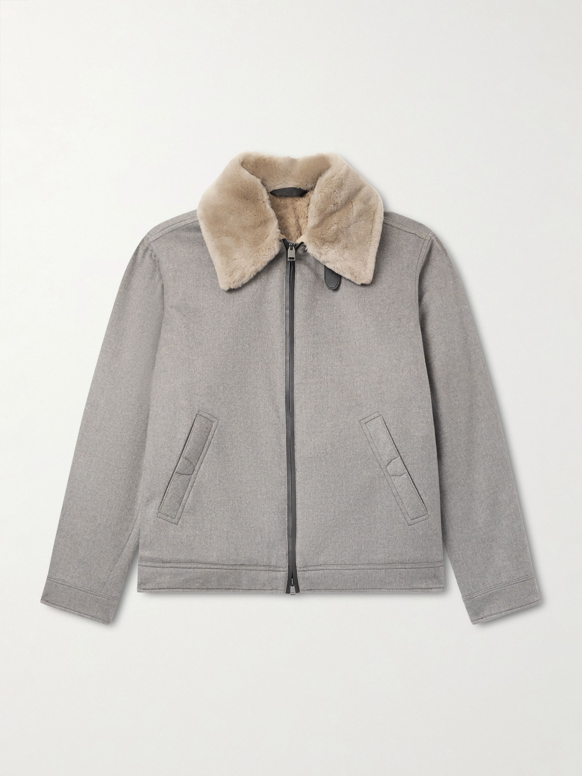 BRIONI Leather and Shearling-Trimmed Cashmere Bomber Jacket