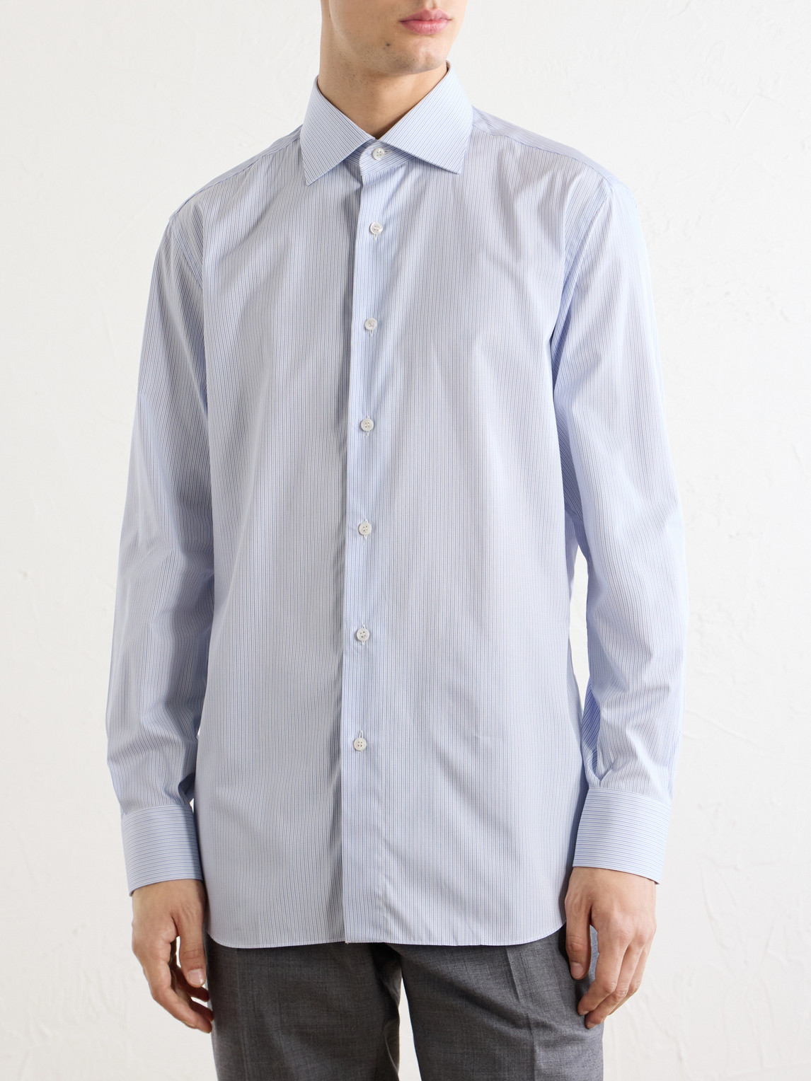 Cutaway-Collar Striped Cotton-Poplin Shirt