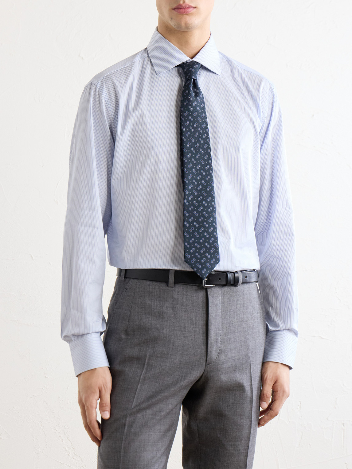 Cutaway-Collar Striped Cotton-Poplin Shirt