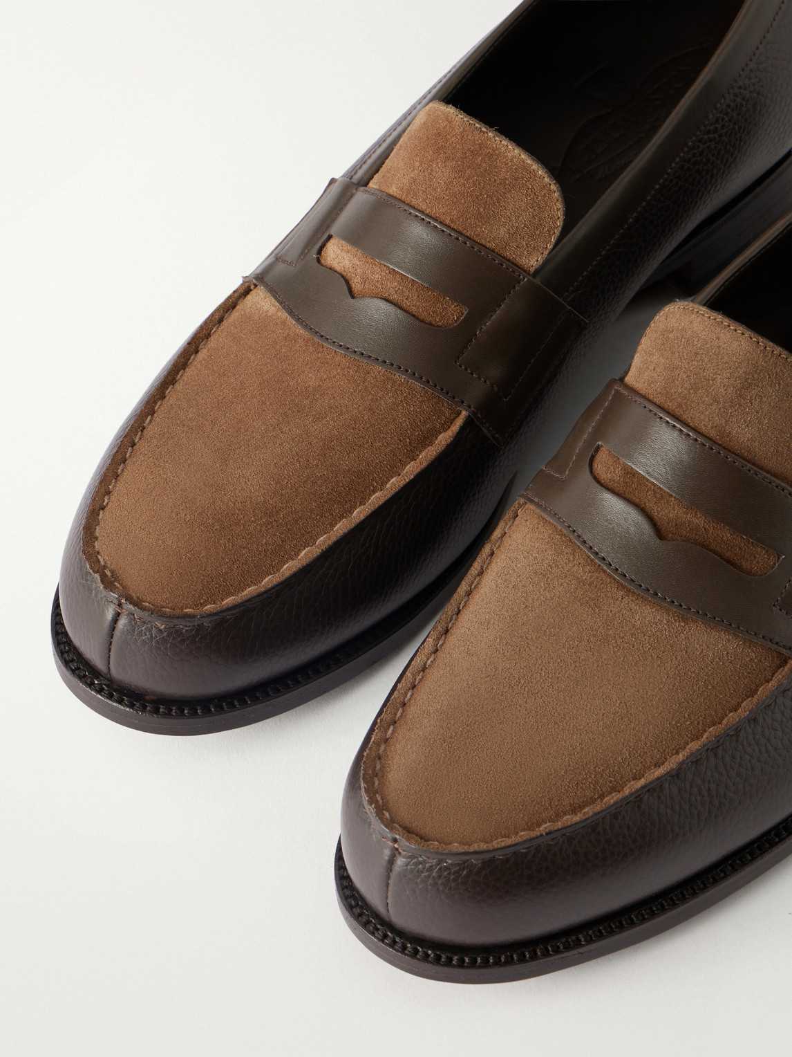180 Leather-Trimmed Suede Penny Loafers