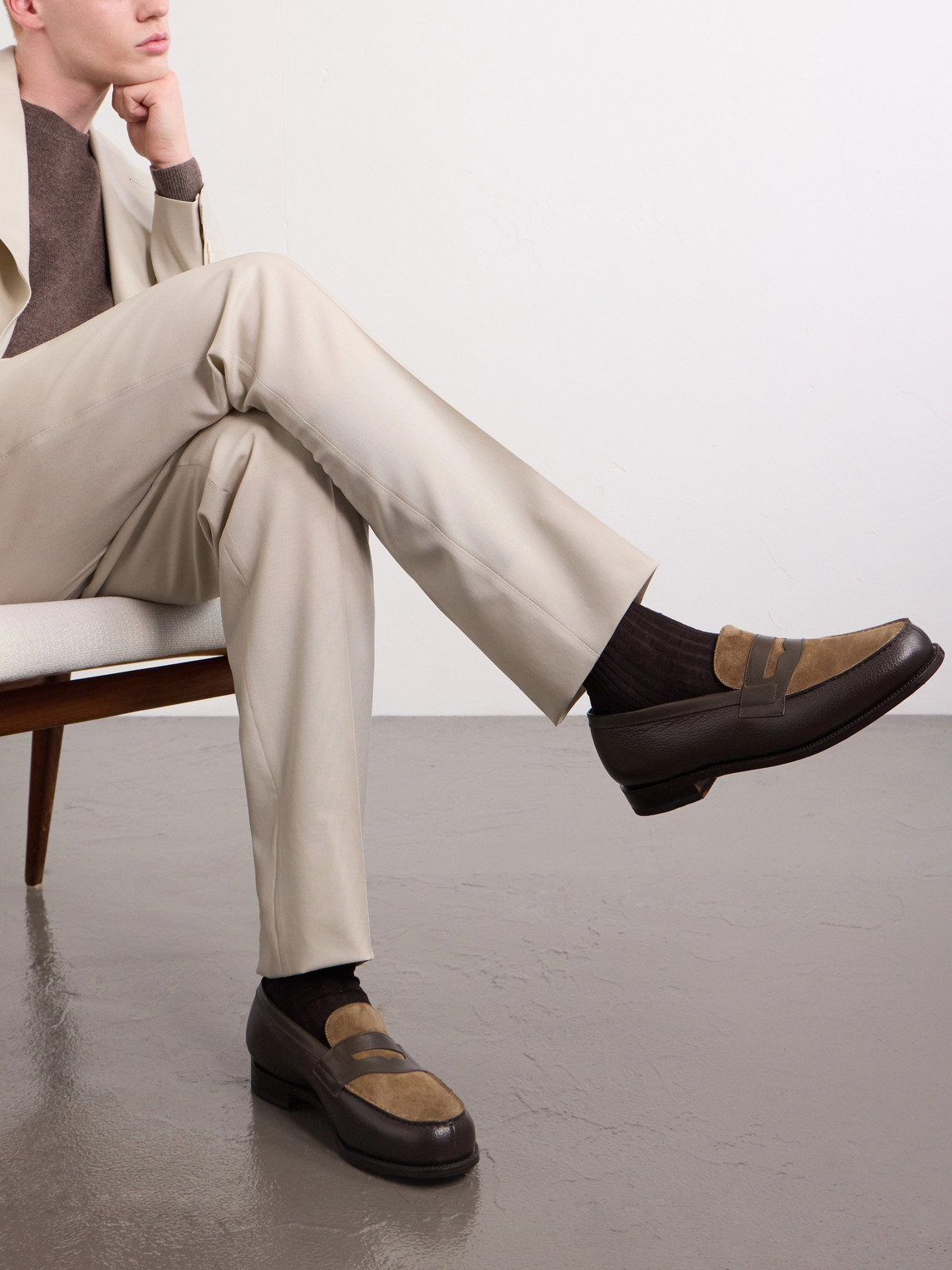 180 Leather-Trimmed Suede Penny Loafers