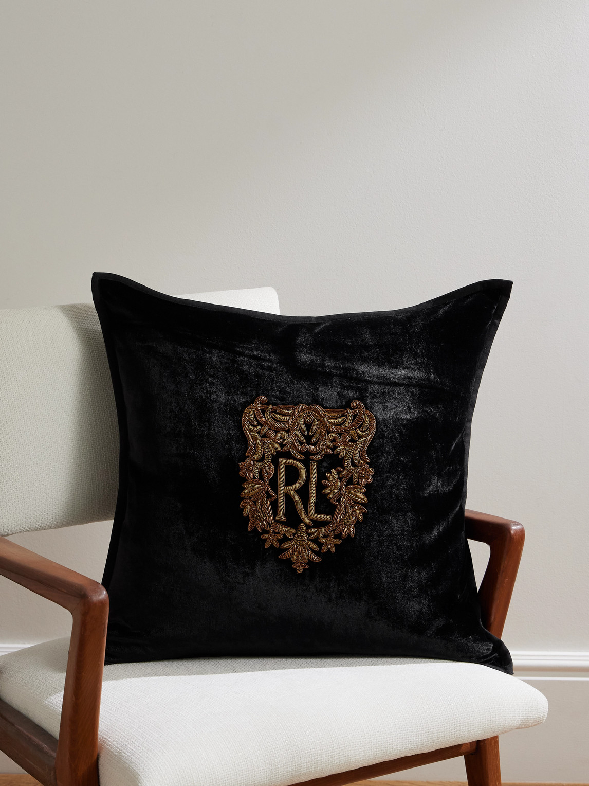 Ralph Lauren Glenshire Logo-embroidered Velvet Throw Pillow In Black