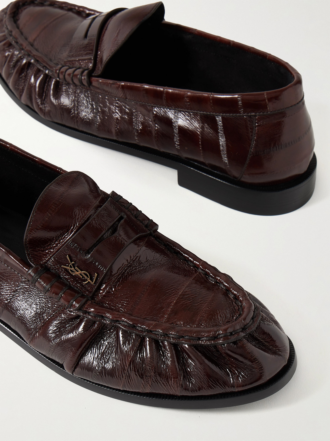 Saint Laurent Le Loafer Eel Penny Loafers In Brown