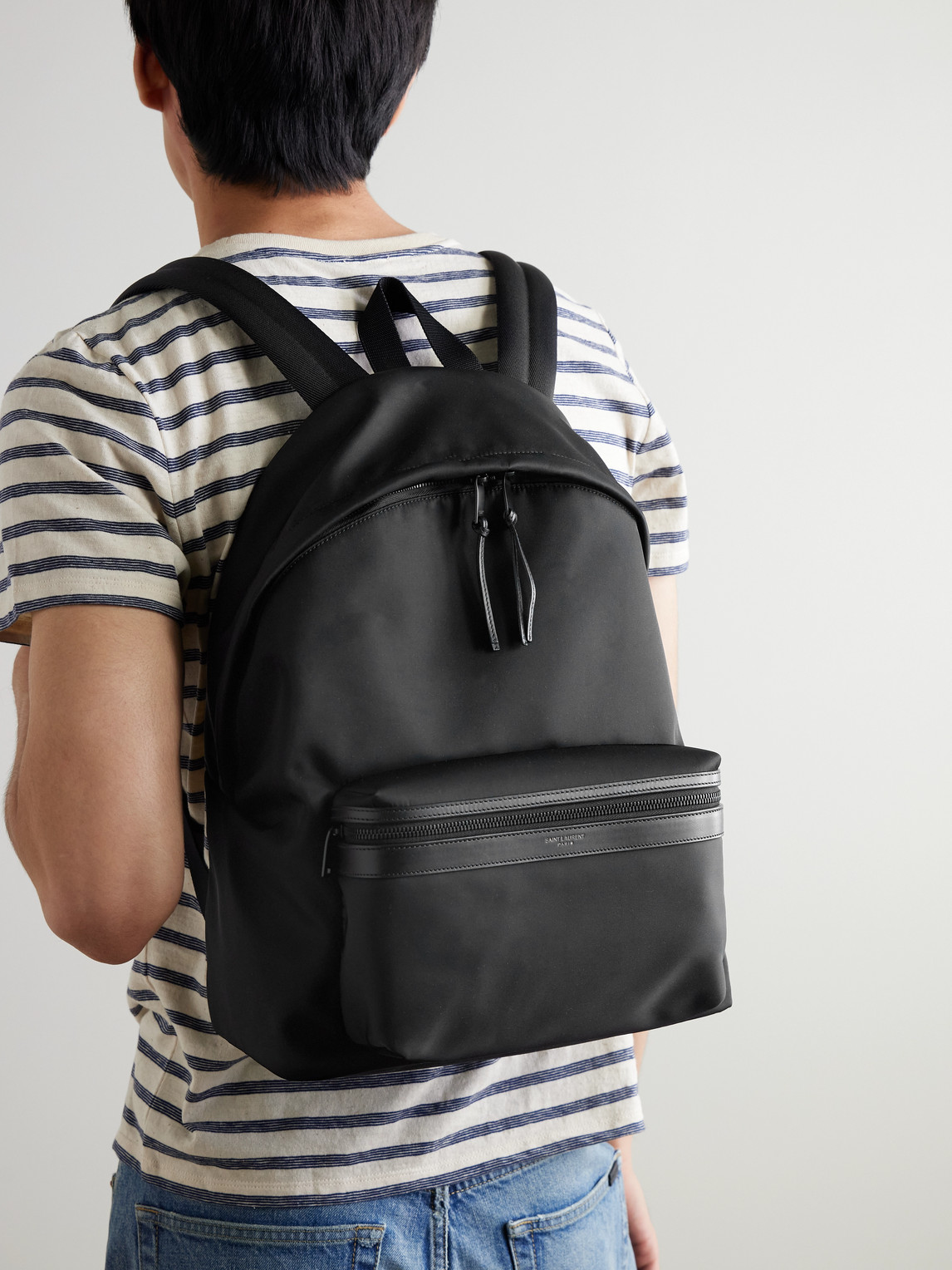 Saint Laurent City Leather-trimmed Shell Backpack In Black