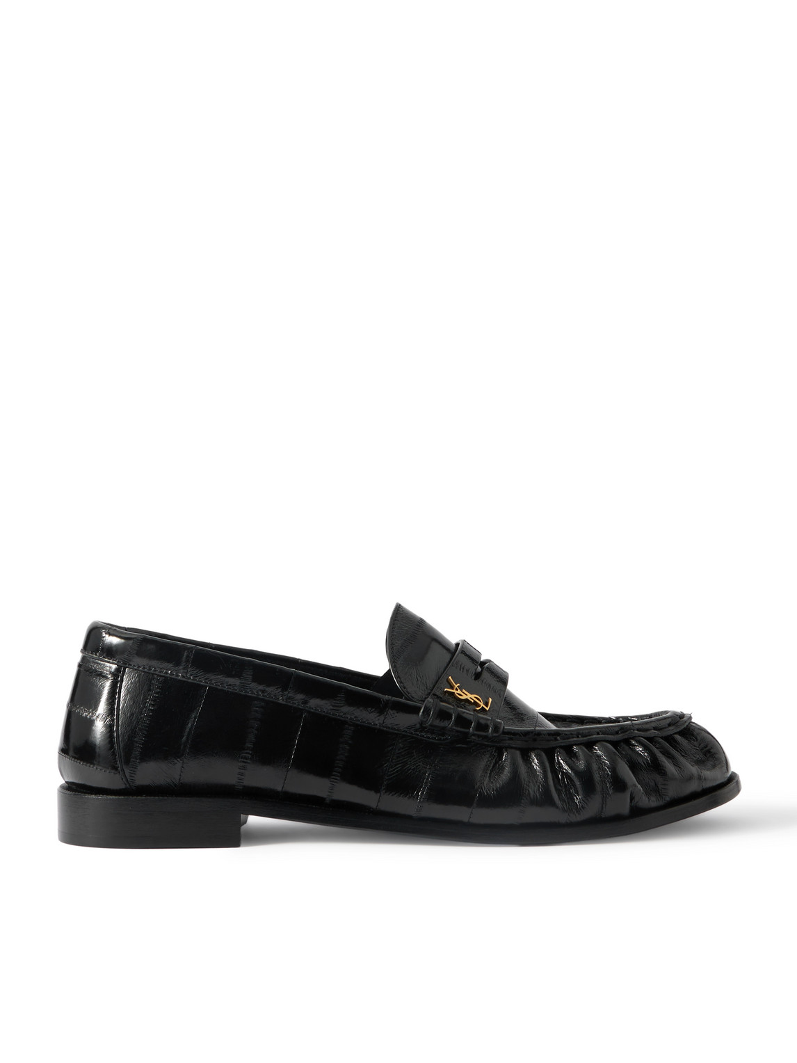 Saint Laurent Le Loafer Monogram Logo-appliquéd Eel Penny Loafers In Black