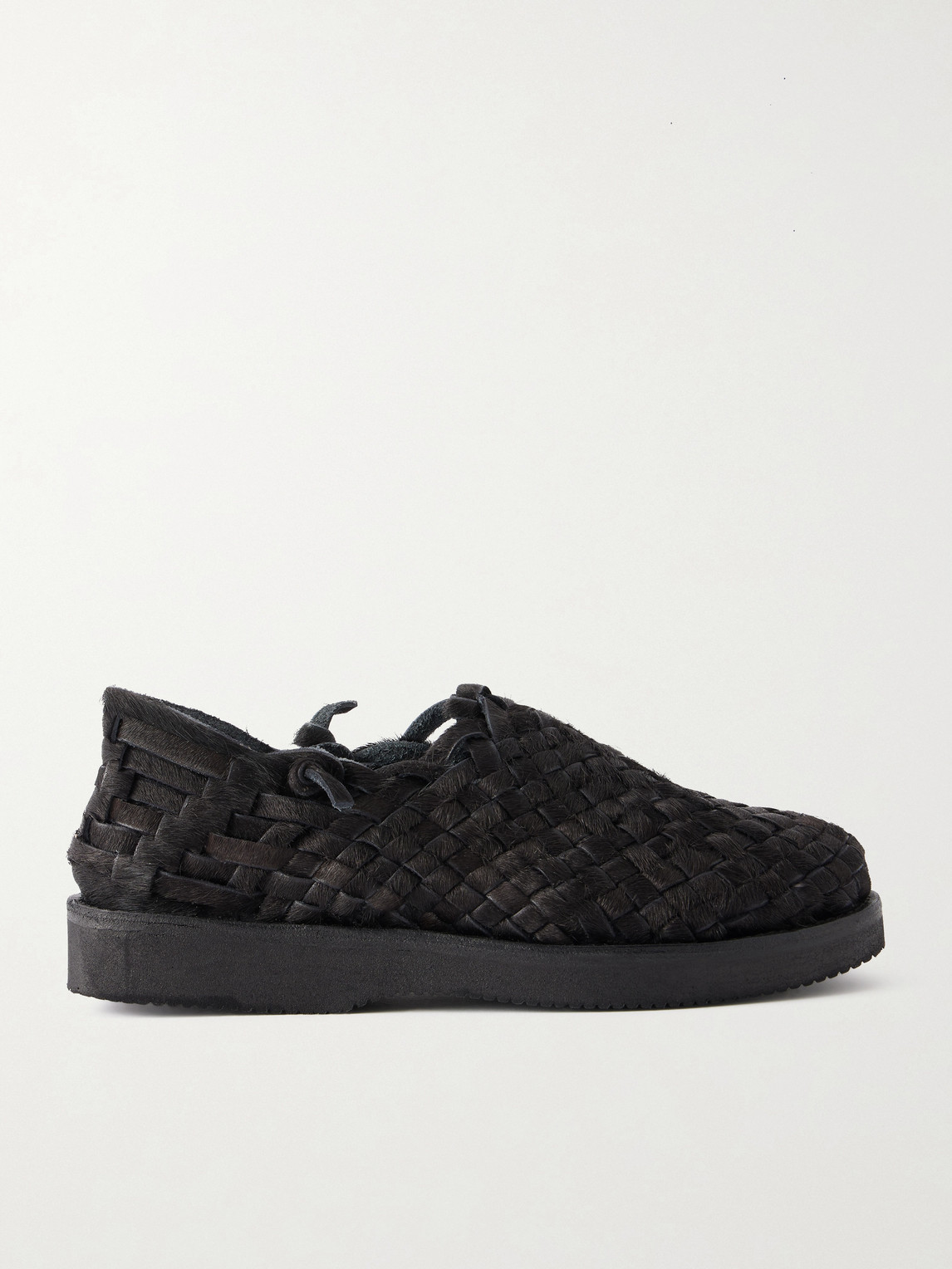 Yuketen Woven Calf Hair Huarache Sandals In Black