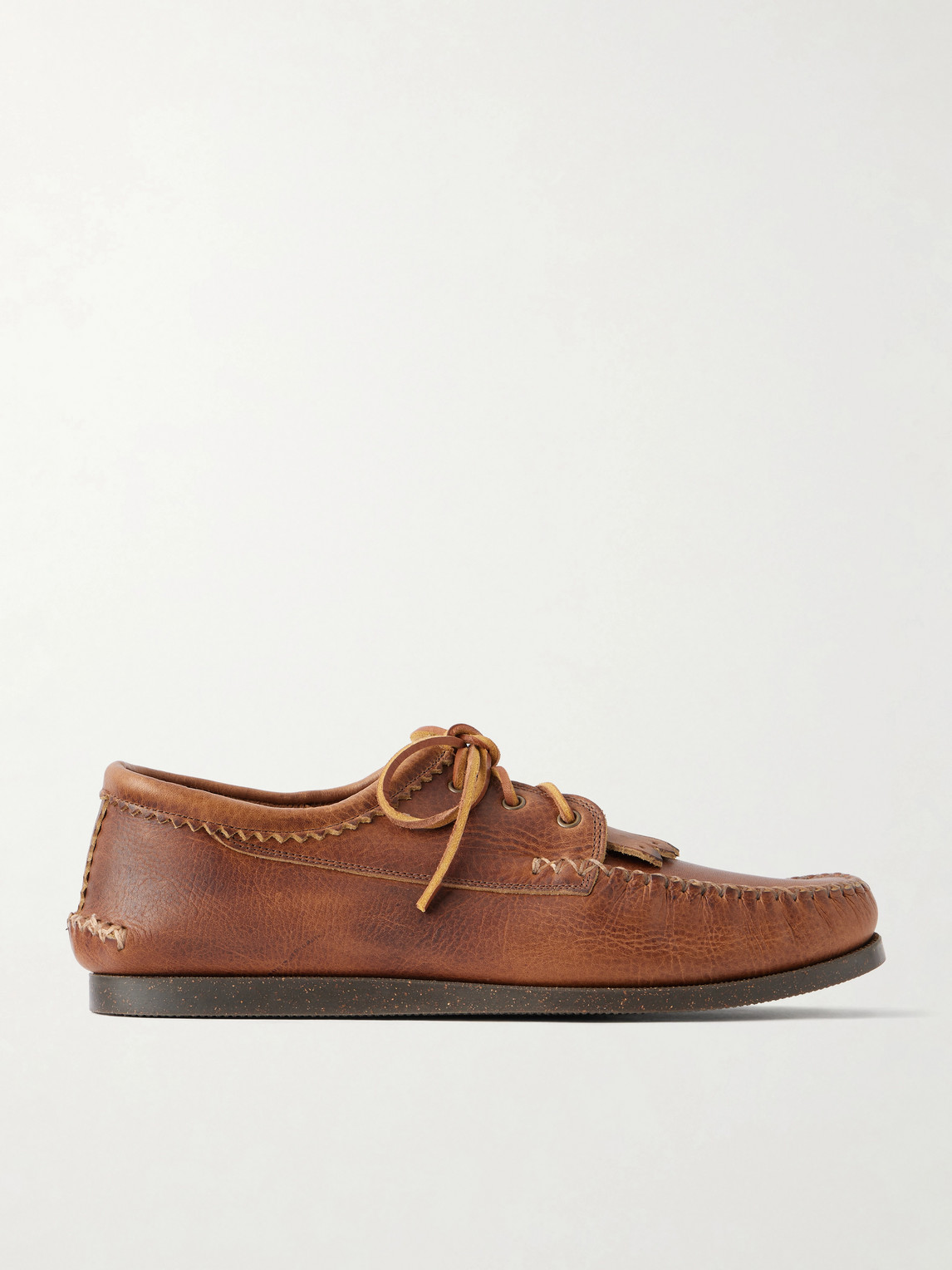 Yuketen Italian Blucher Leather Boat Shoes In Brown