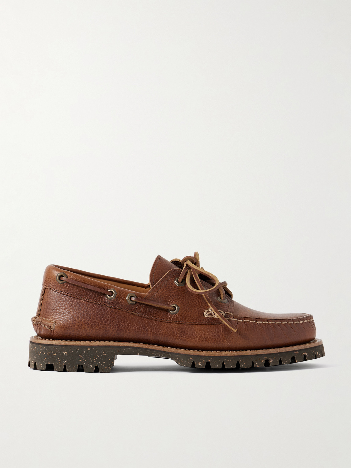 Yuketen Hex Eye Pebble-Grain Leather Boat Shoes - Men