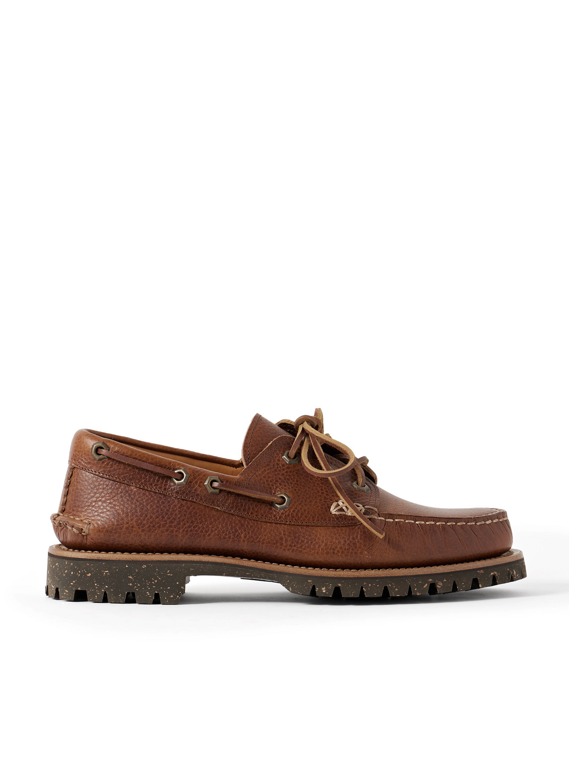 Yuketen Hex Eye Pebble-grain Leather Boat Shoes In Brown