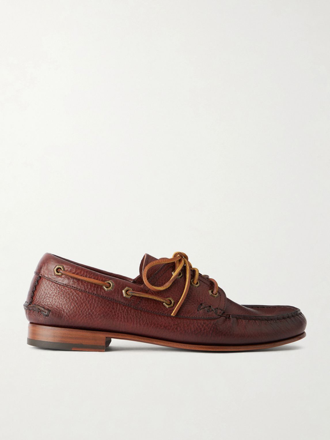 Yuketen Italian Hex Eye Leather Boat Shoes In Brown