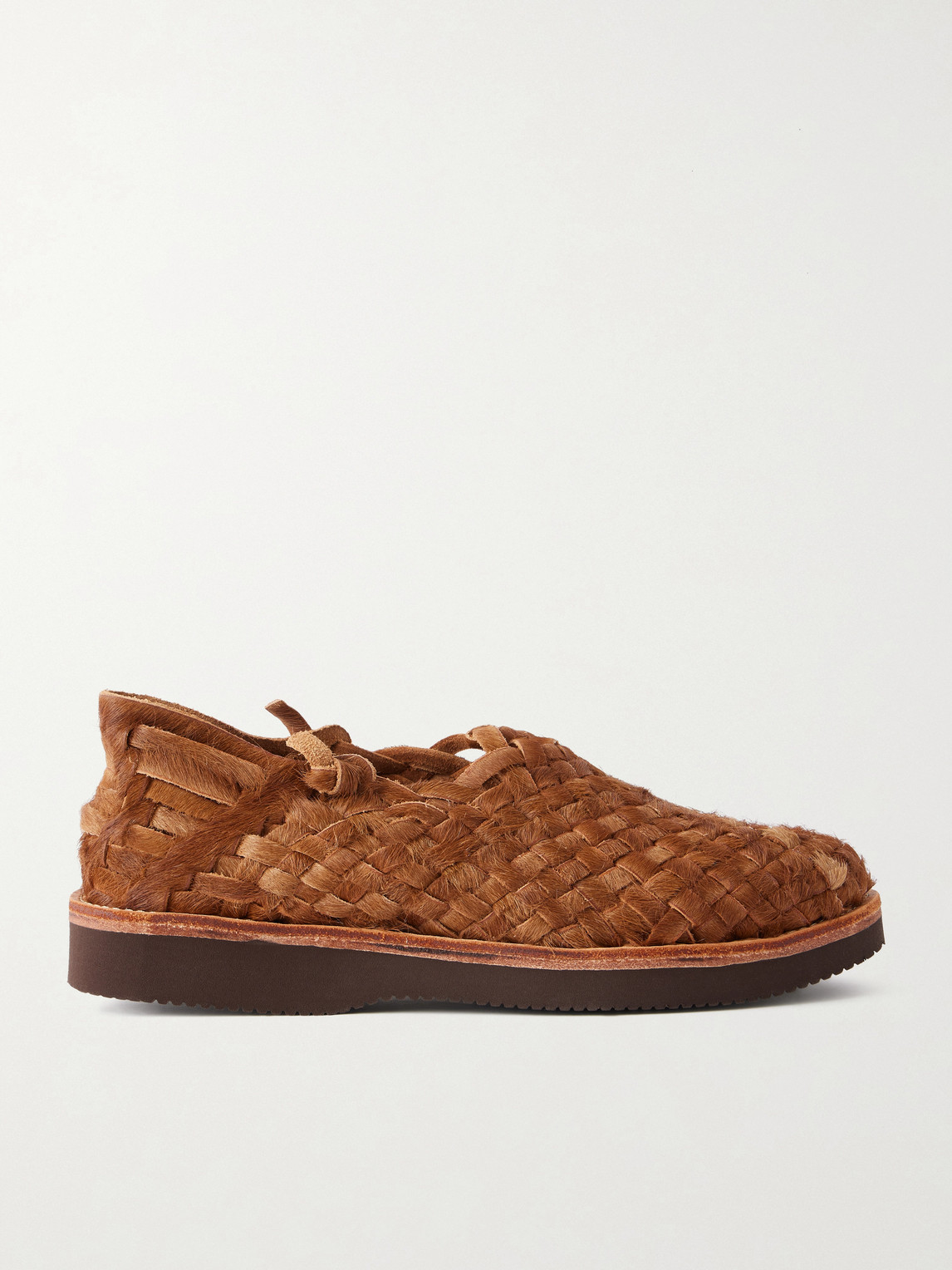 Yuketen Woven Calf Hair Huarache Sandals In Brown