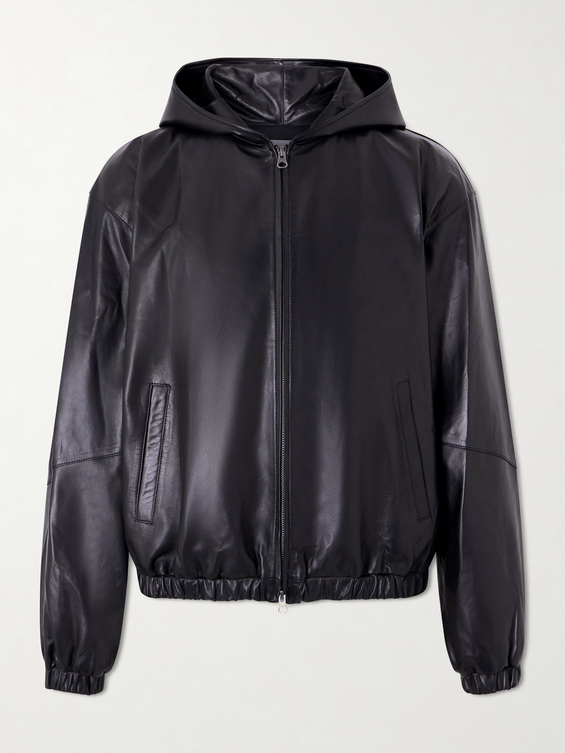 Amomento Leather Hooded Jacket In Blue