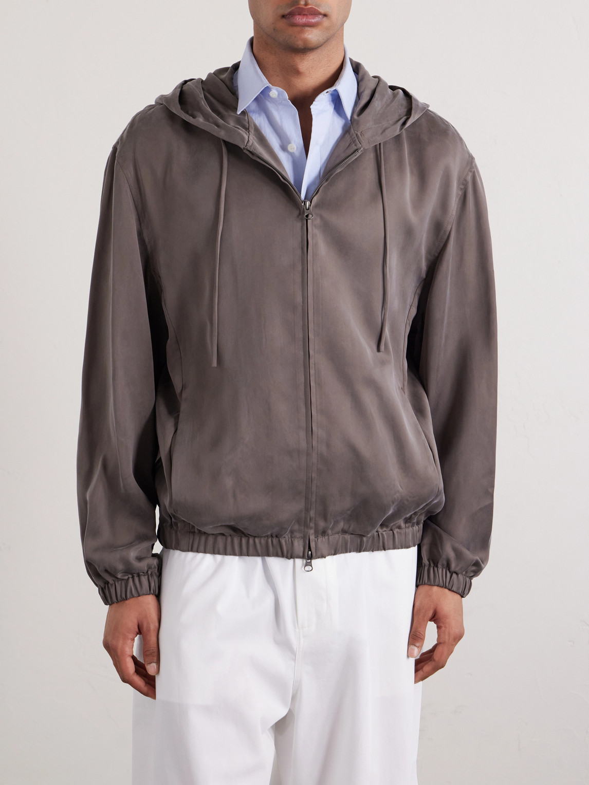  Amomento - Satin Hooded Jacket - Men - Brown - M 