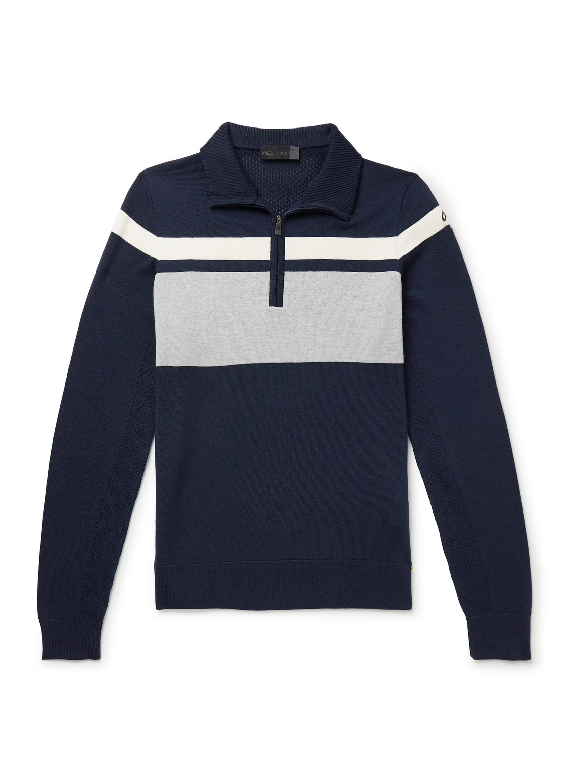 Kjus Striped Merino Wool Half-zip Sweater In Blue