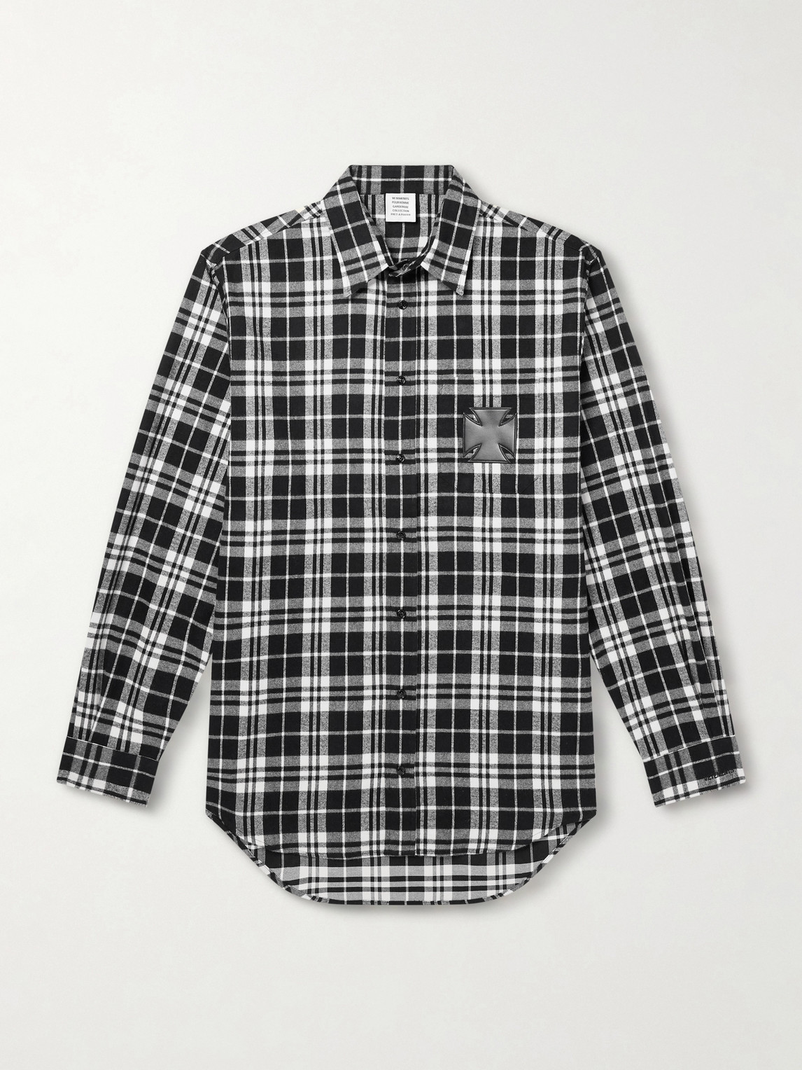 Vetements Leather-appliquéd Checked Cotton-flannel Shirt In Black