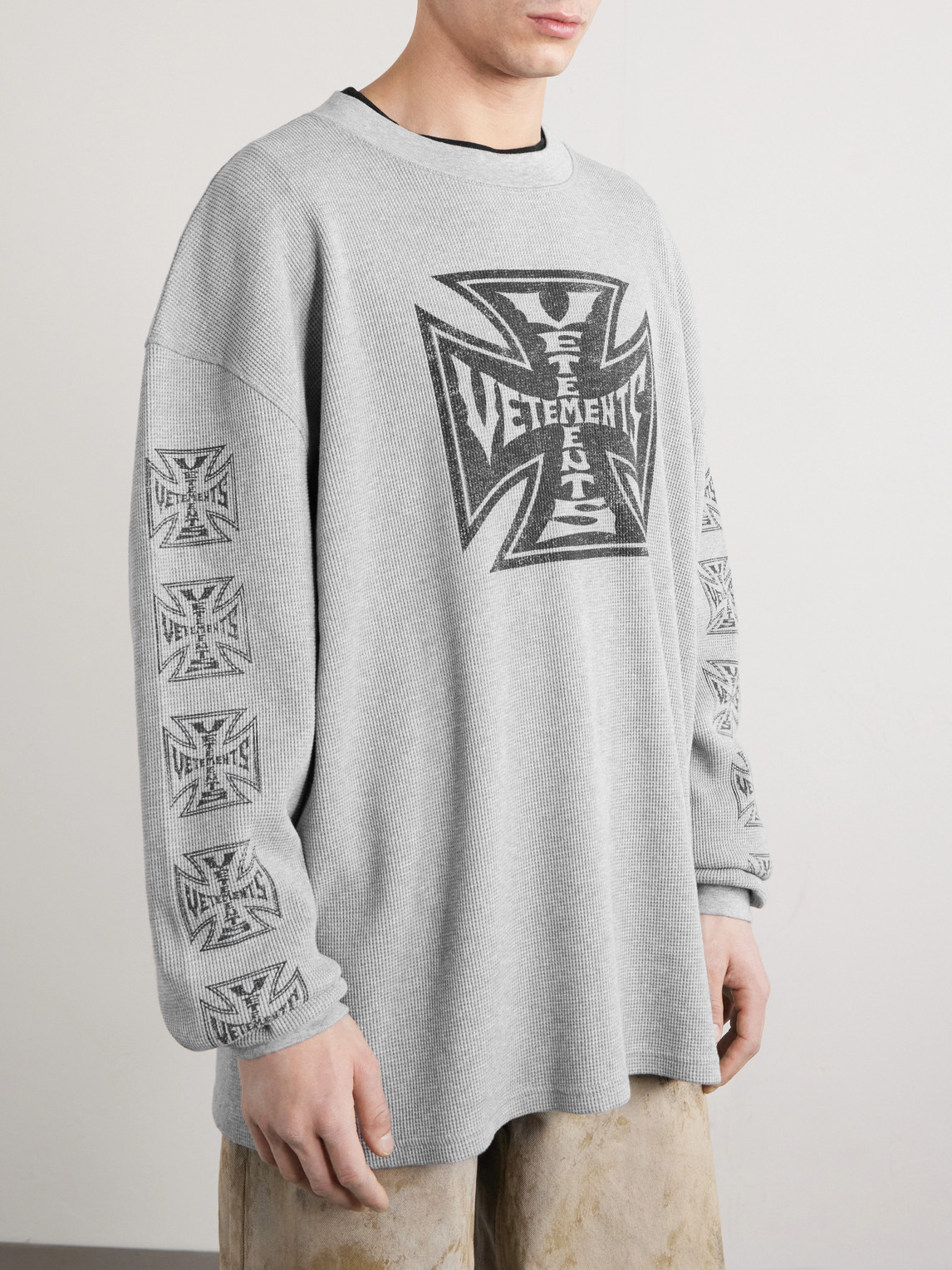  Vetements - Printed Waffle-knit Cotton Sweater - Men - Gray - S 