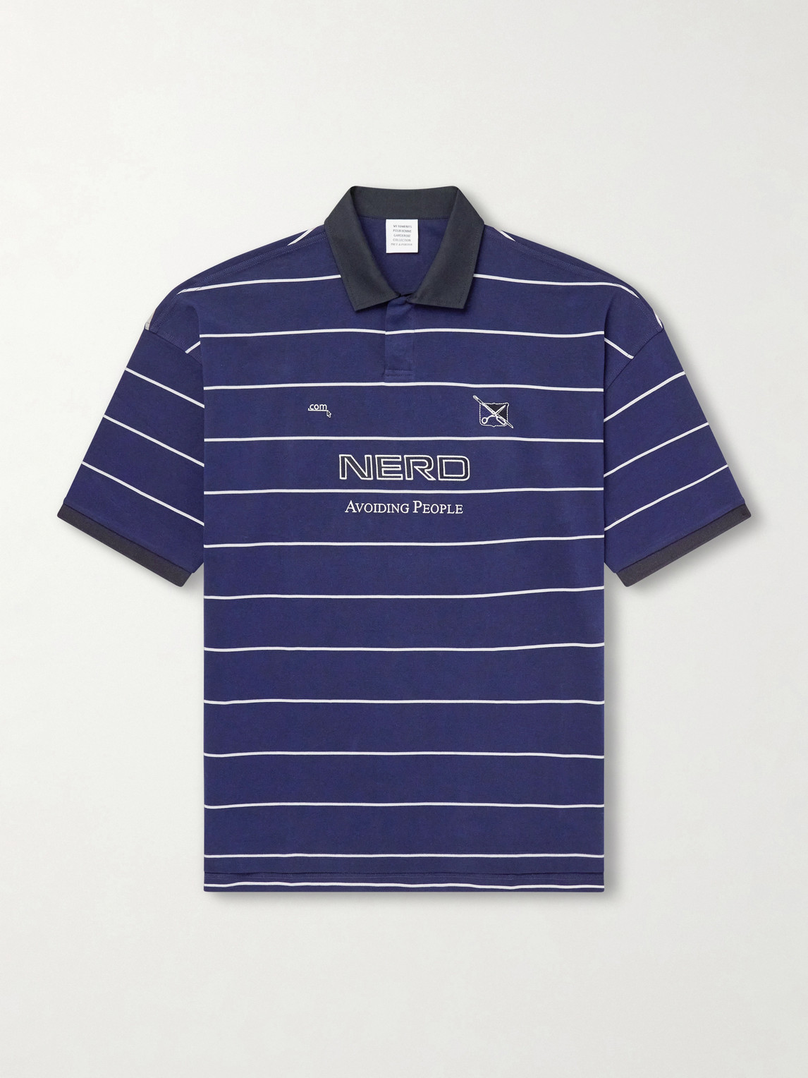 Vetements Nerd Embroidered Striped Cotton-jersey Polo Shirt In Blue