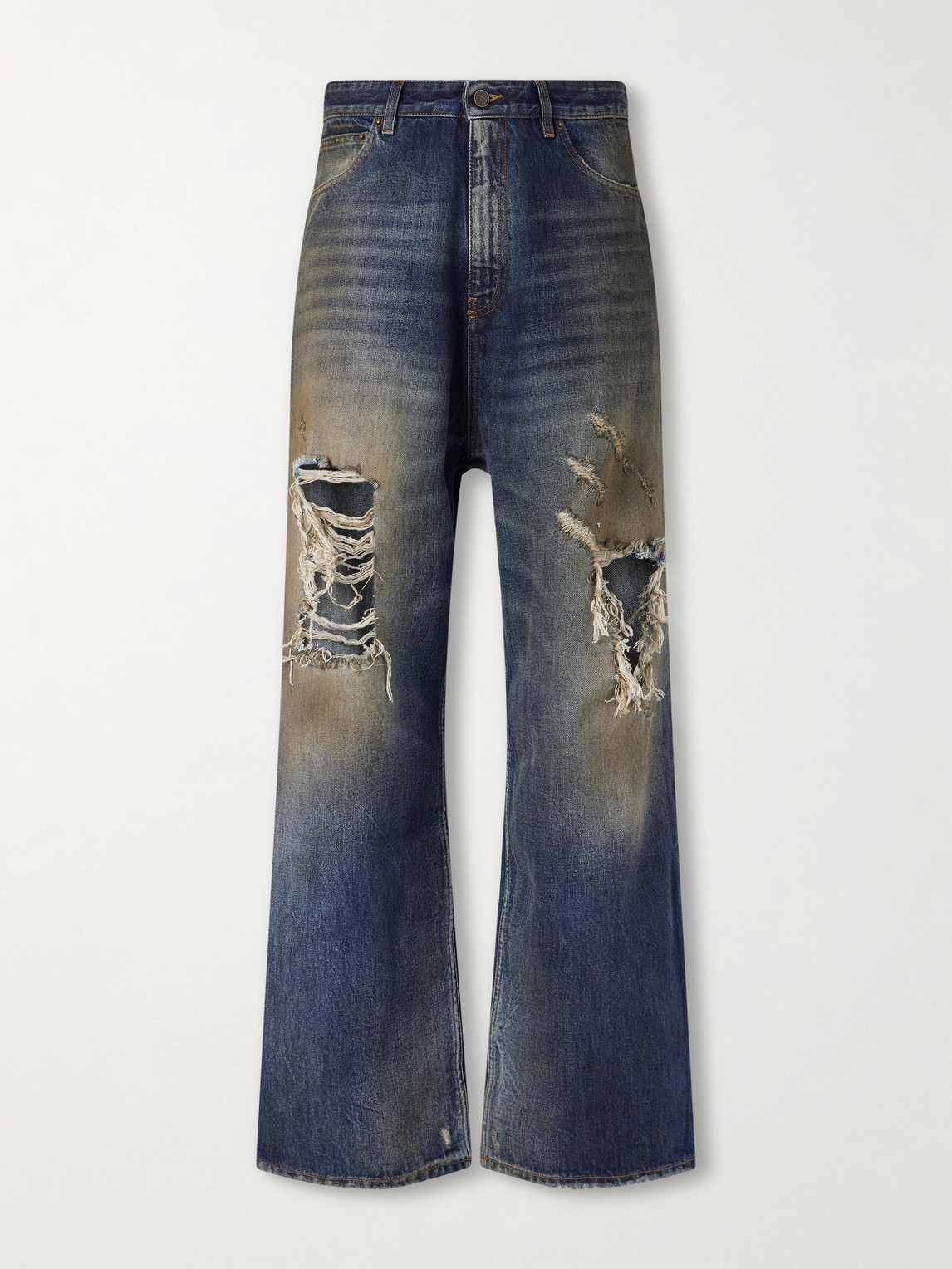 Vetements Trashed Wide-leg Distressed Jeans In Blue