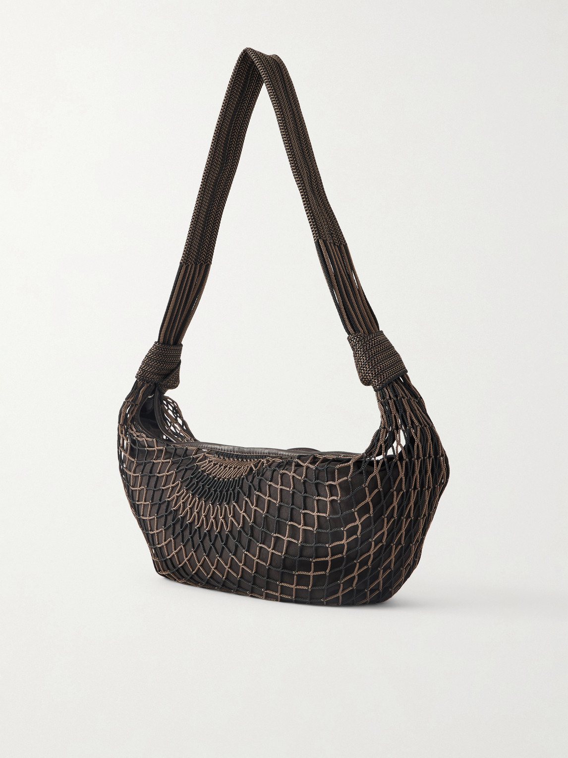  Lemaire - Croissant Leather-trimmed Fishnet Messenger Bag - Men - Brown 