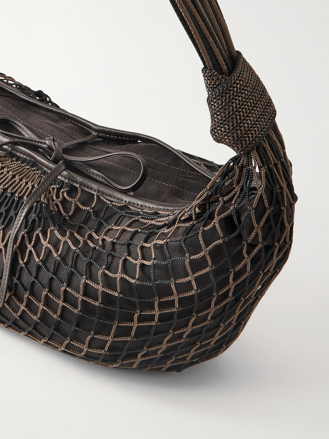  Lemaire - Croissant Leather-trimmed Fishnet Messenger Bag - Men - Brown 