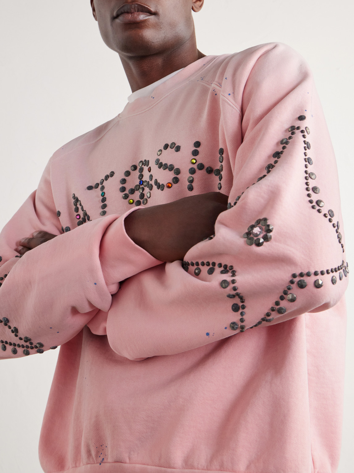 Distressed Studded Cotton-Jersey Sweatshirt
