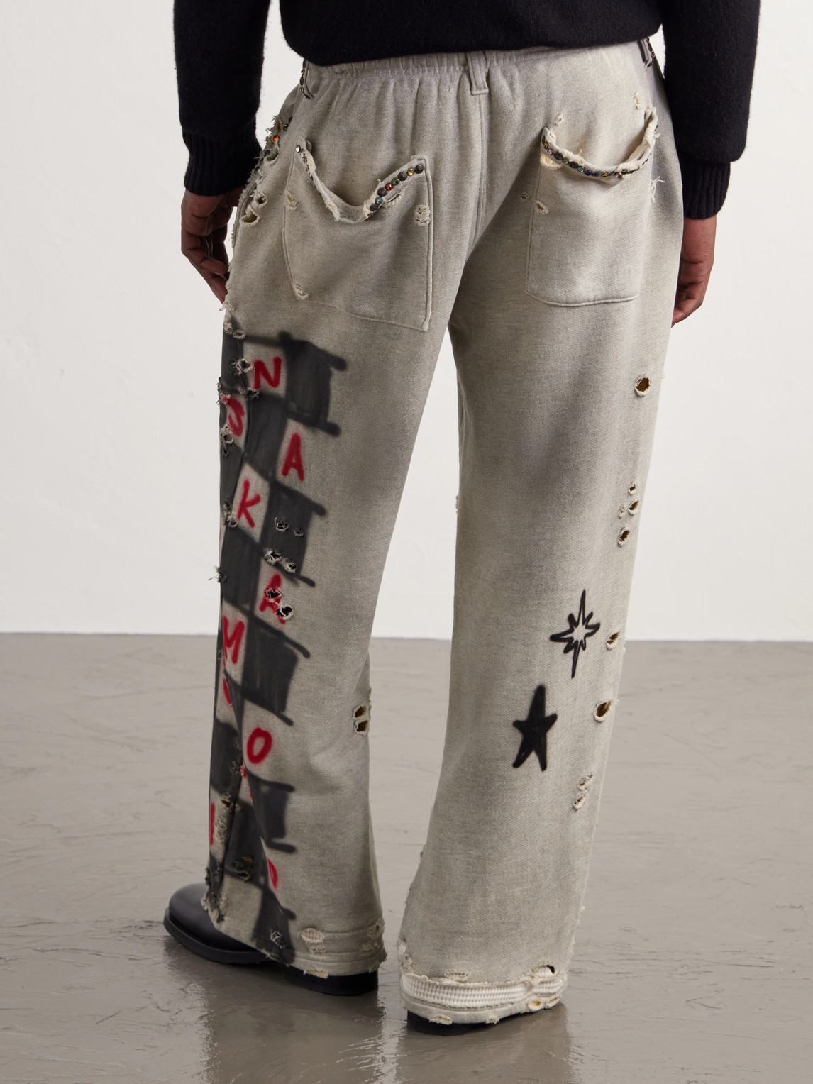 Get What I Want Printed Embellished Distressed Cotton-Jersey Sweatpants