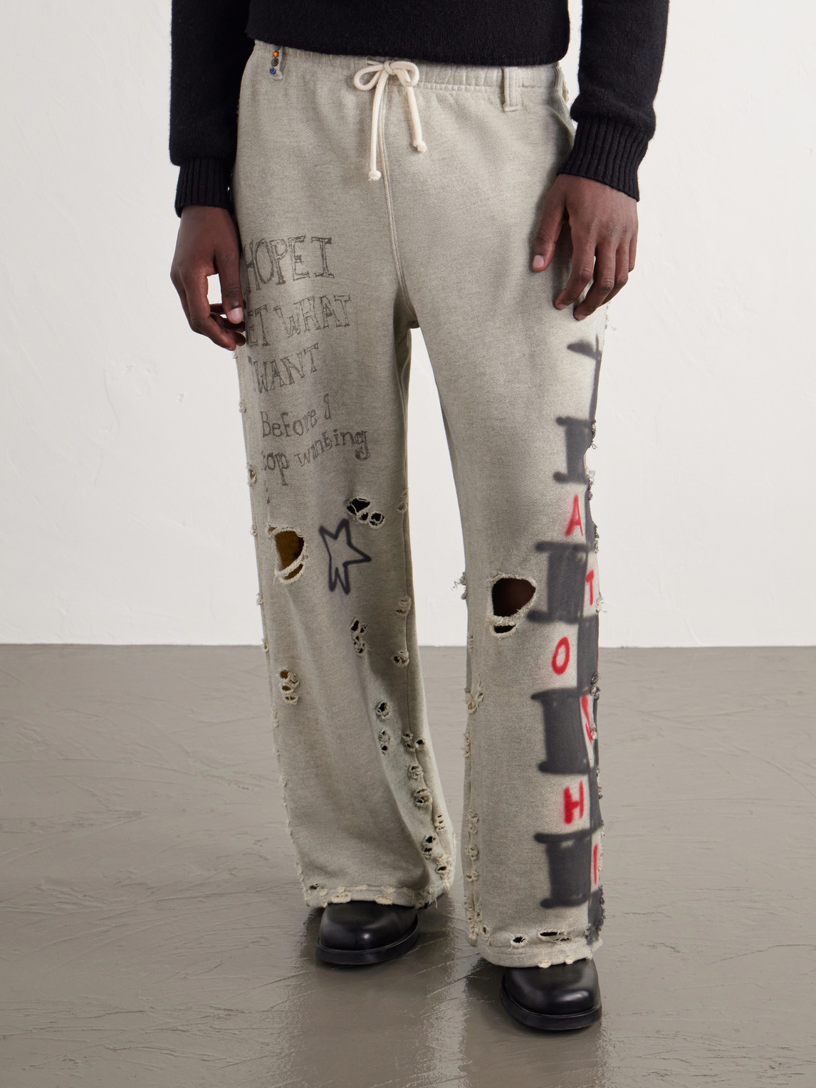 Get What I Want Printed Embellished Distressed Cotton-Jersey Sweatpants