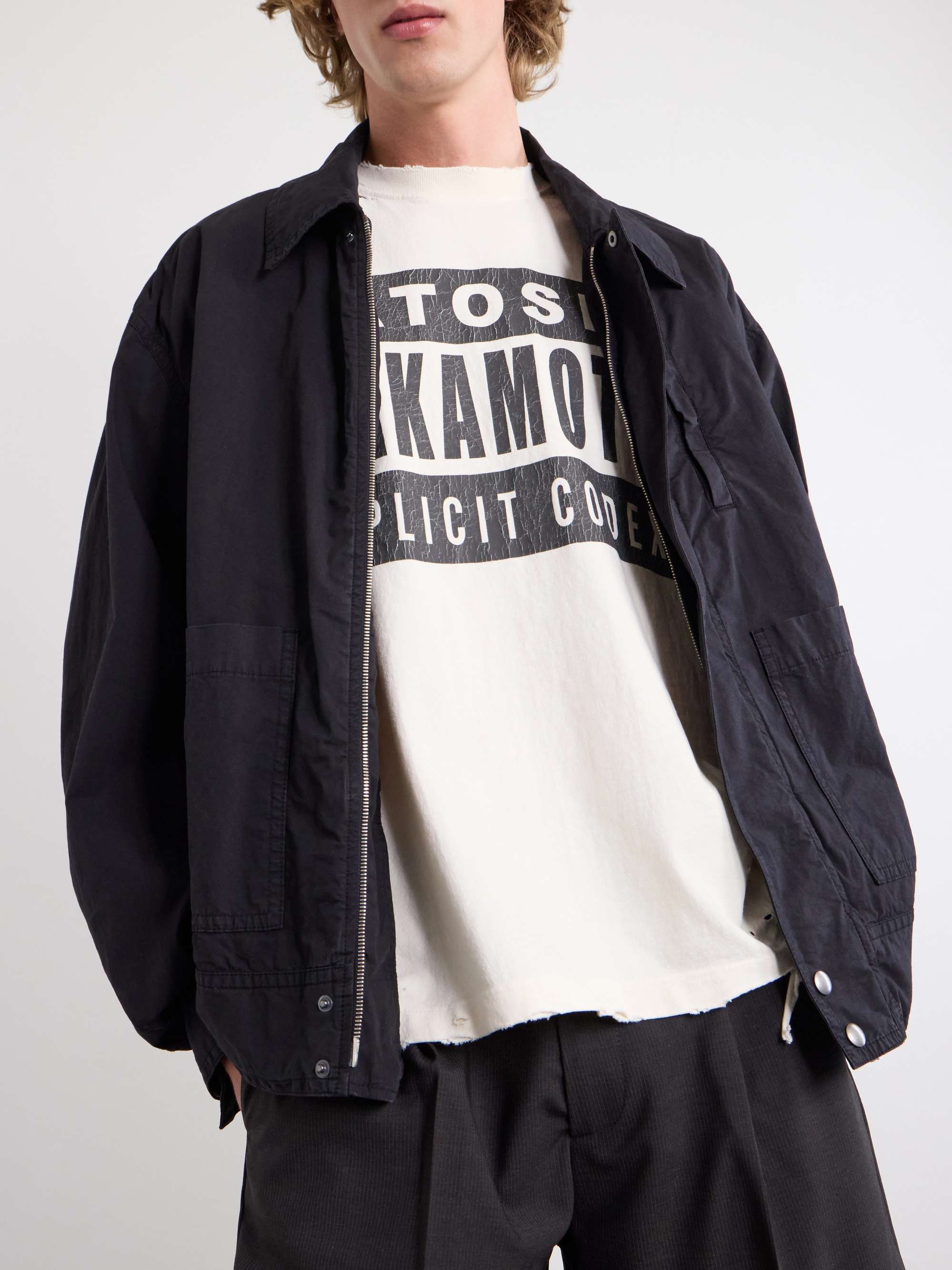 SATOSHI NAKAMOTO Explicit Codex Logo-Print Distressed Cotton