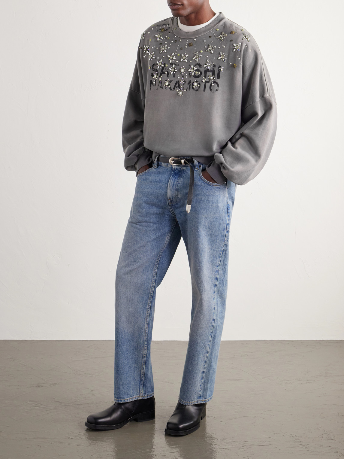 Crystal Castle Logo-Printed Embellished Distressed Cotton Sweatshirt