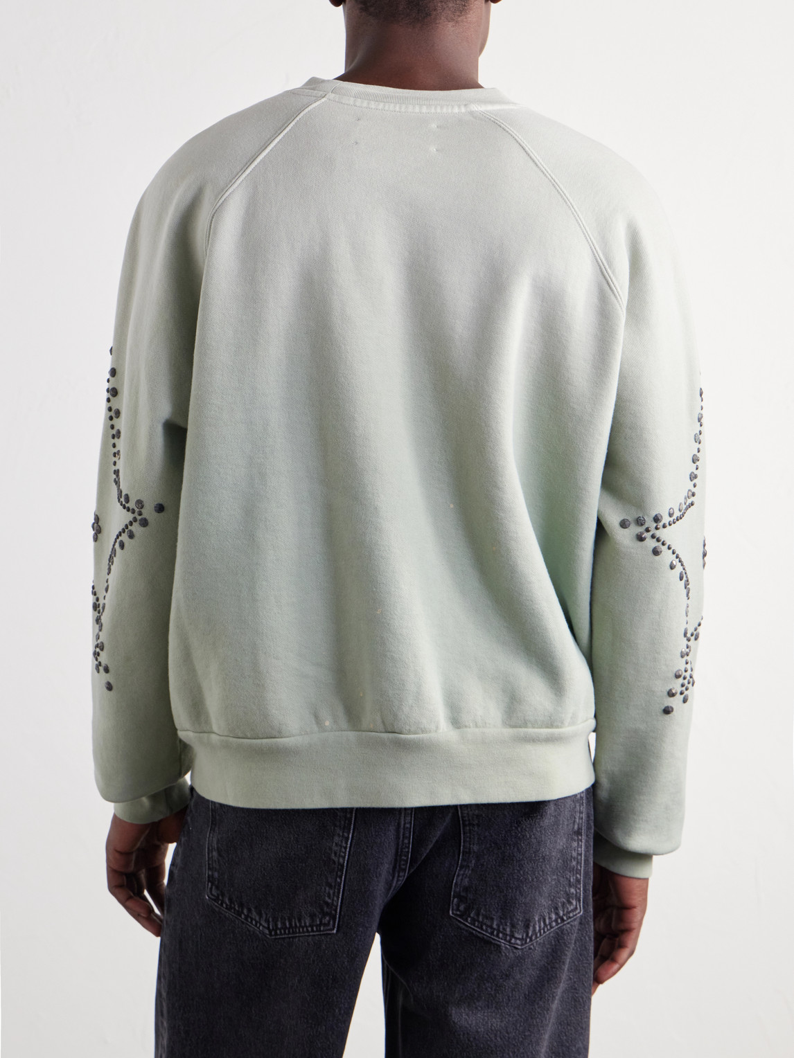 Distressed Studded Cotton-Jersey Sweatshirt