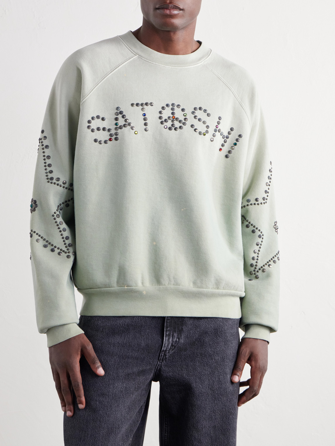 Distressed Studded Cotton-Jersey Sweatshirt