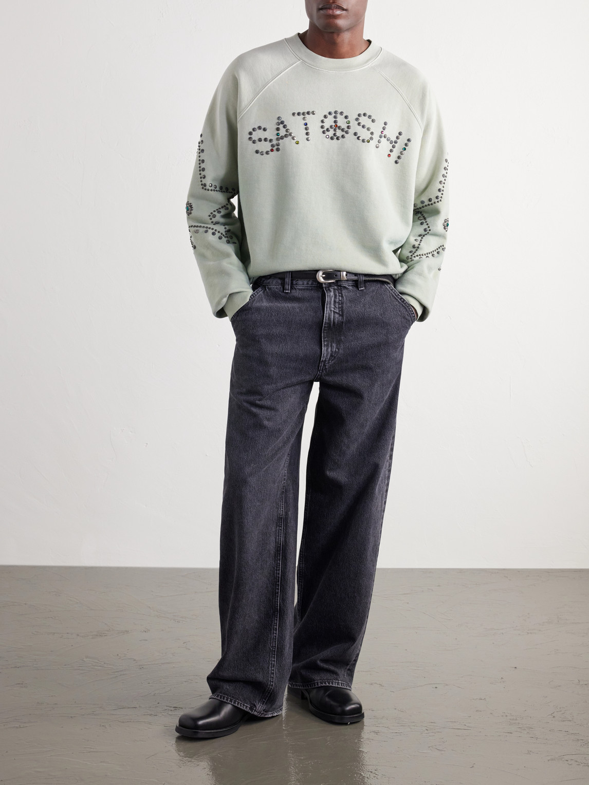 Distressed Studded Cotton-Jersey Sweatshirt