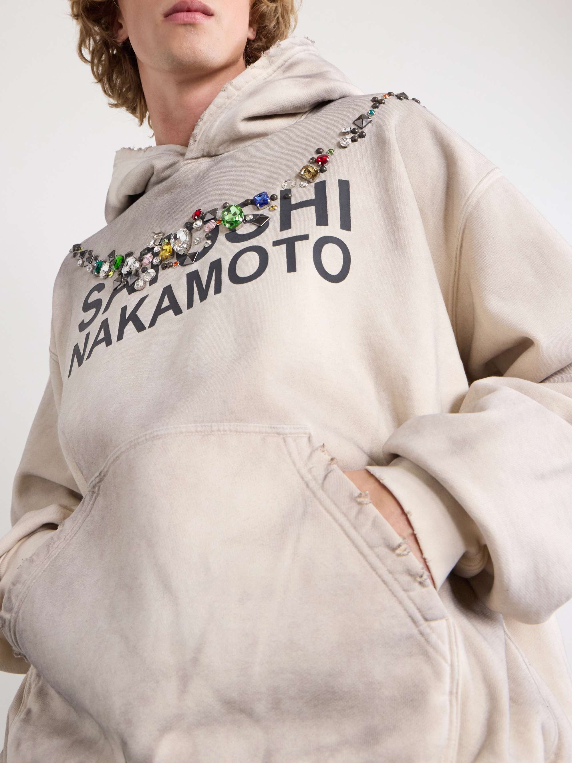 SATOSHI NAKAMOTO Necklace Logo-Print Embellished Distressed Cotton 