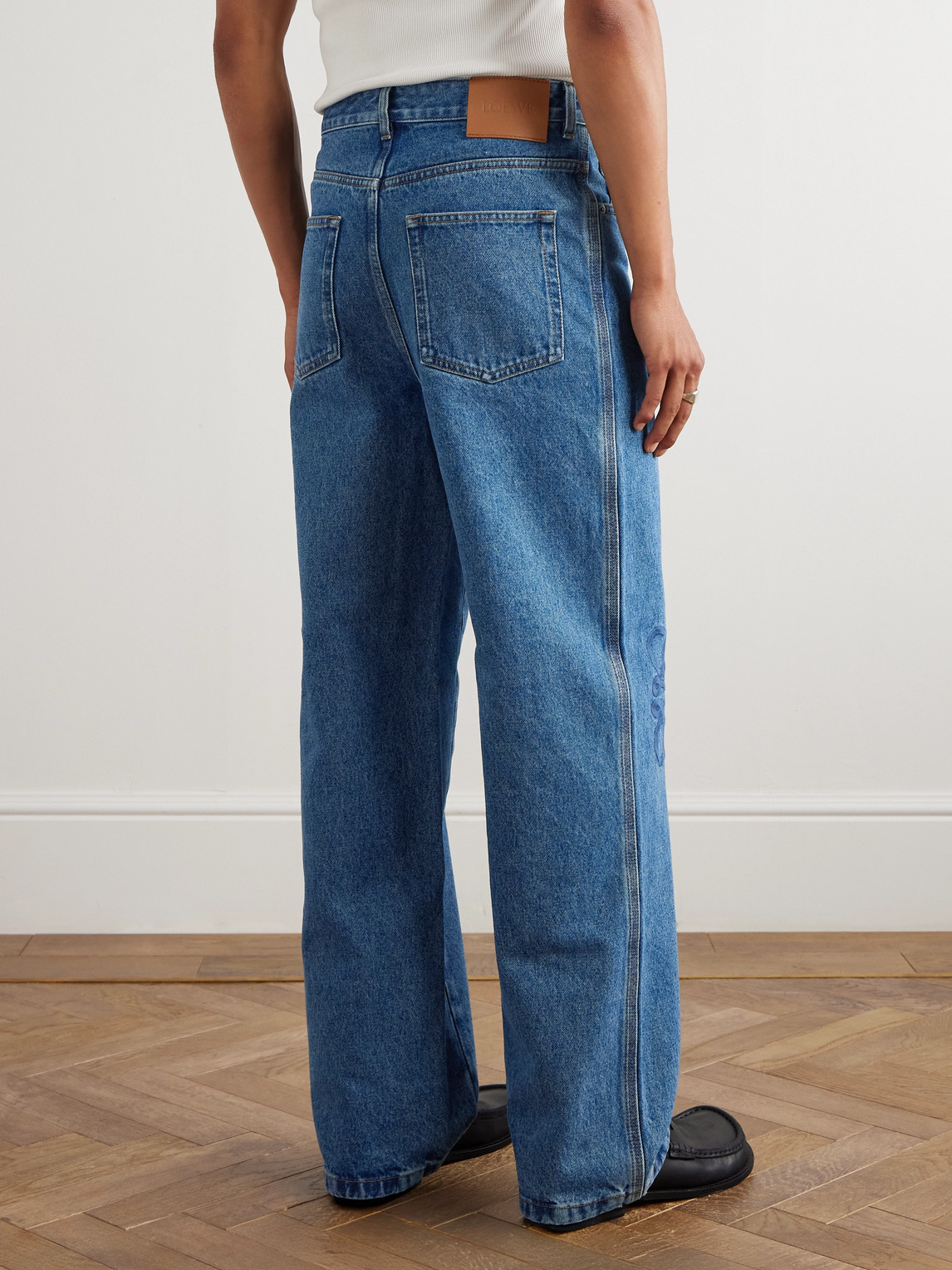 Loewe Denim Trousers Belt Loops Embroidered Back Pockets In Blue