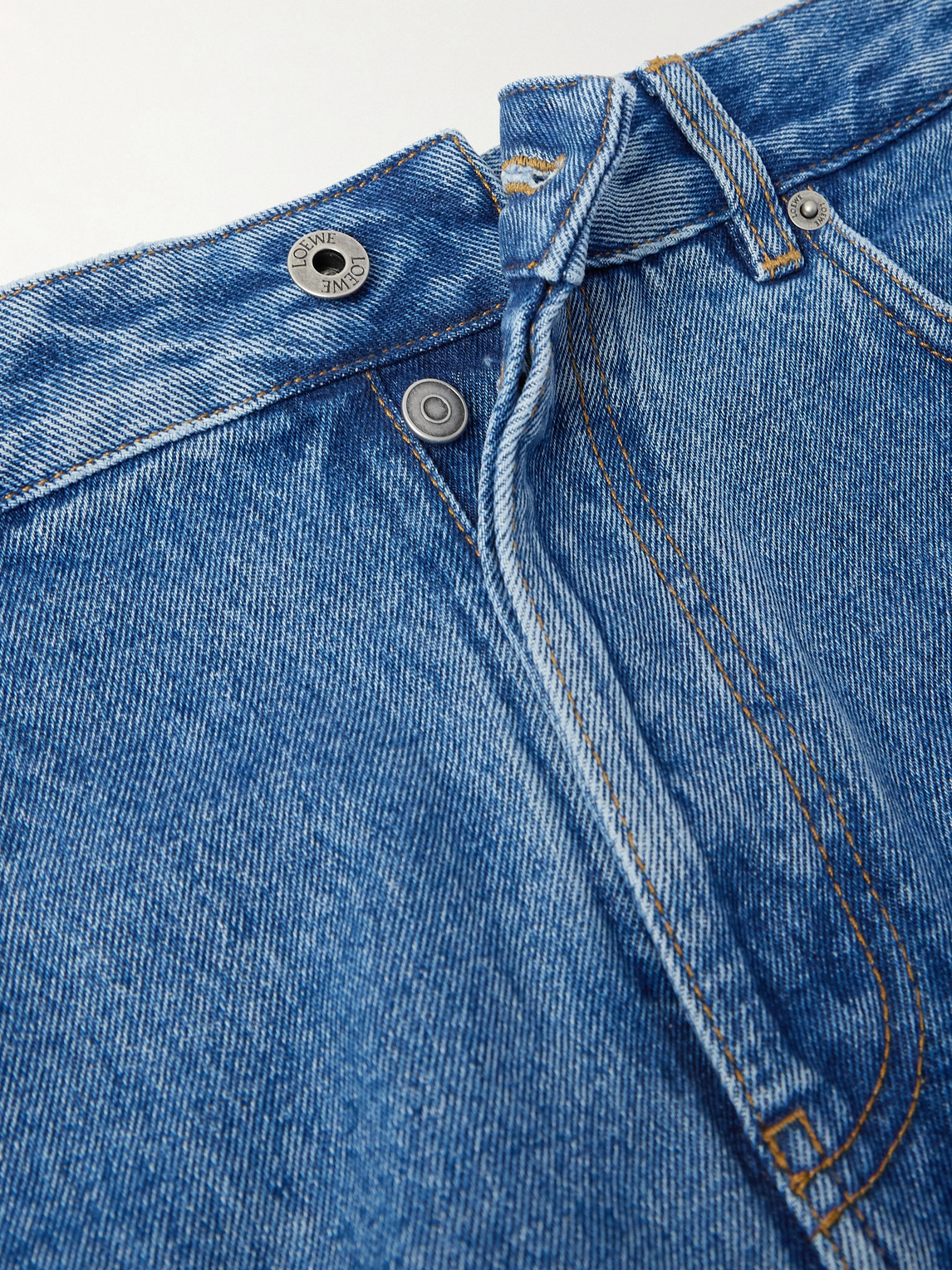 Loewe Denim Trousers Belt Loops Embroidered Back Pockets In Blue