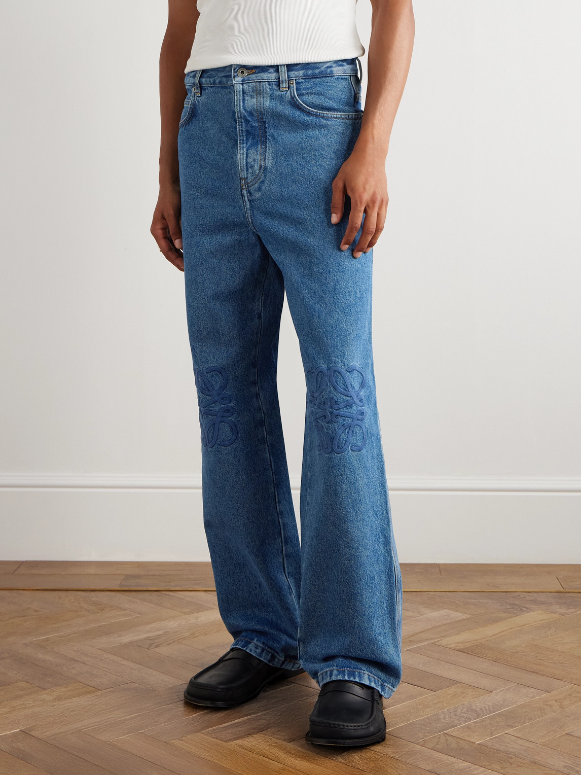 Loewe Denim Trousers Belt Loops Embroidered Back Pockets In Blue