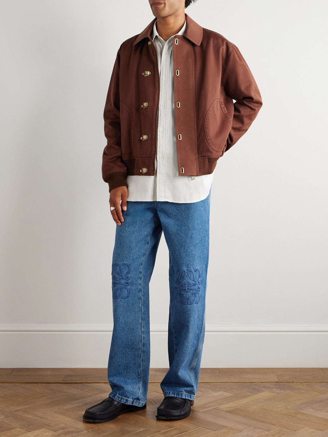 Loewe Denim Trousers Belt Loops Embroidered Back Pockets In Blue