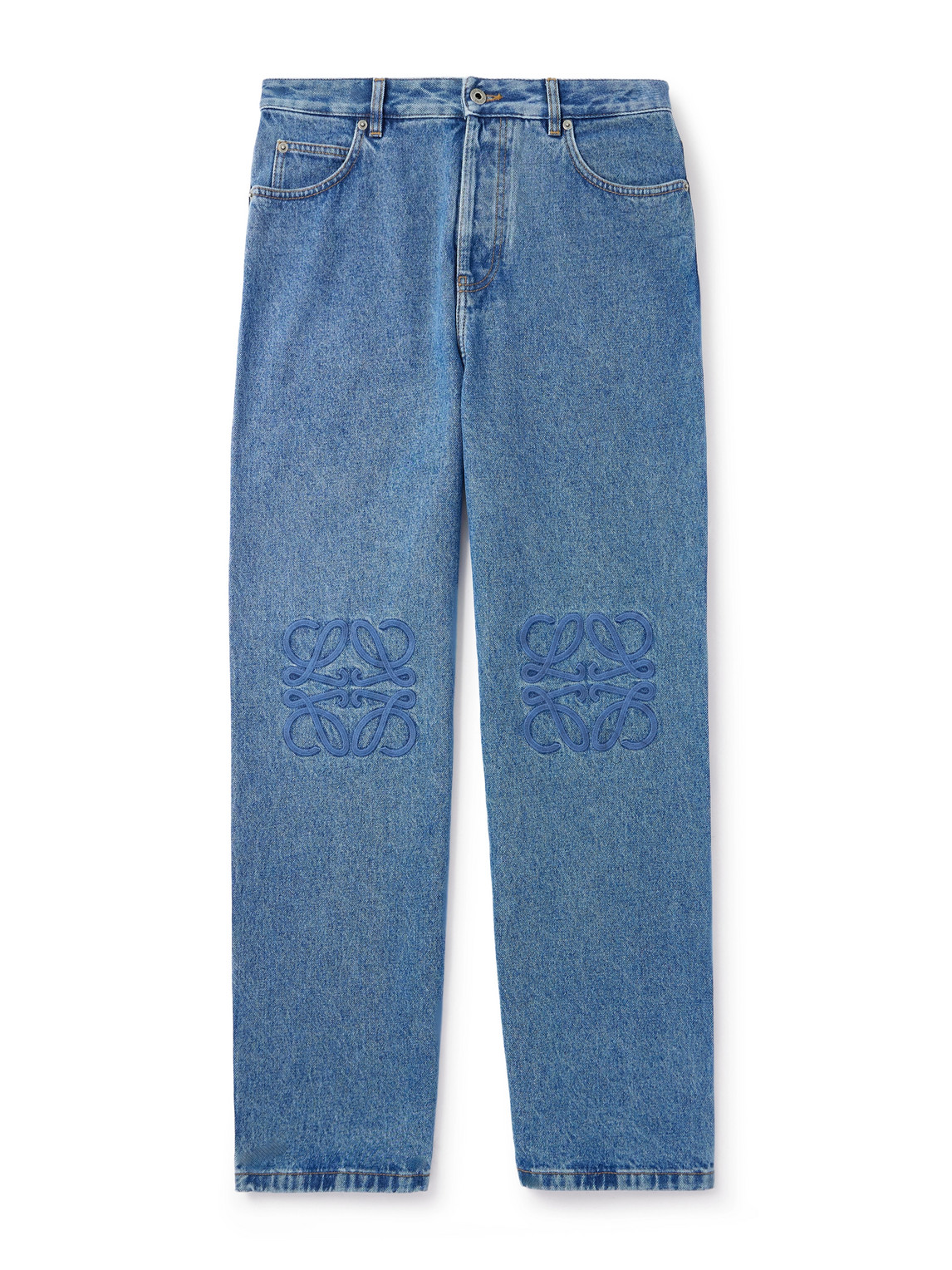 Loewe Anagram Wide-leg Logo-embroidered Jeans In Blue