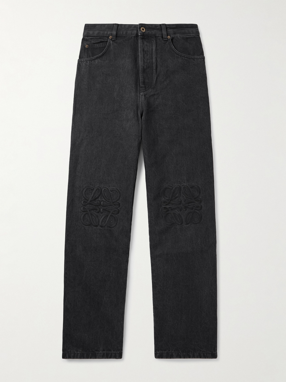 Loewe Wide-leg Logo-embroidered Jeans In Black