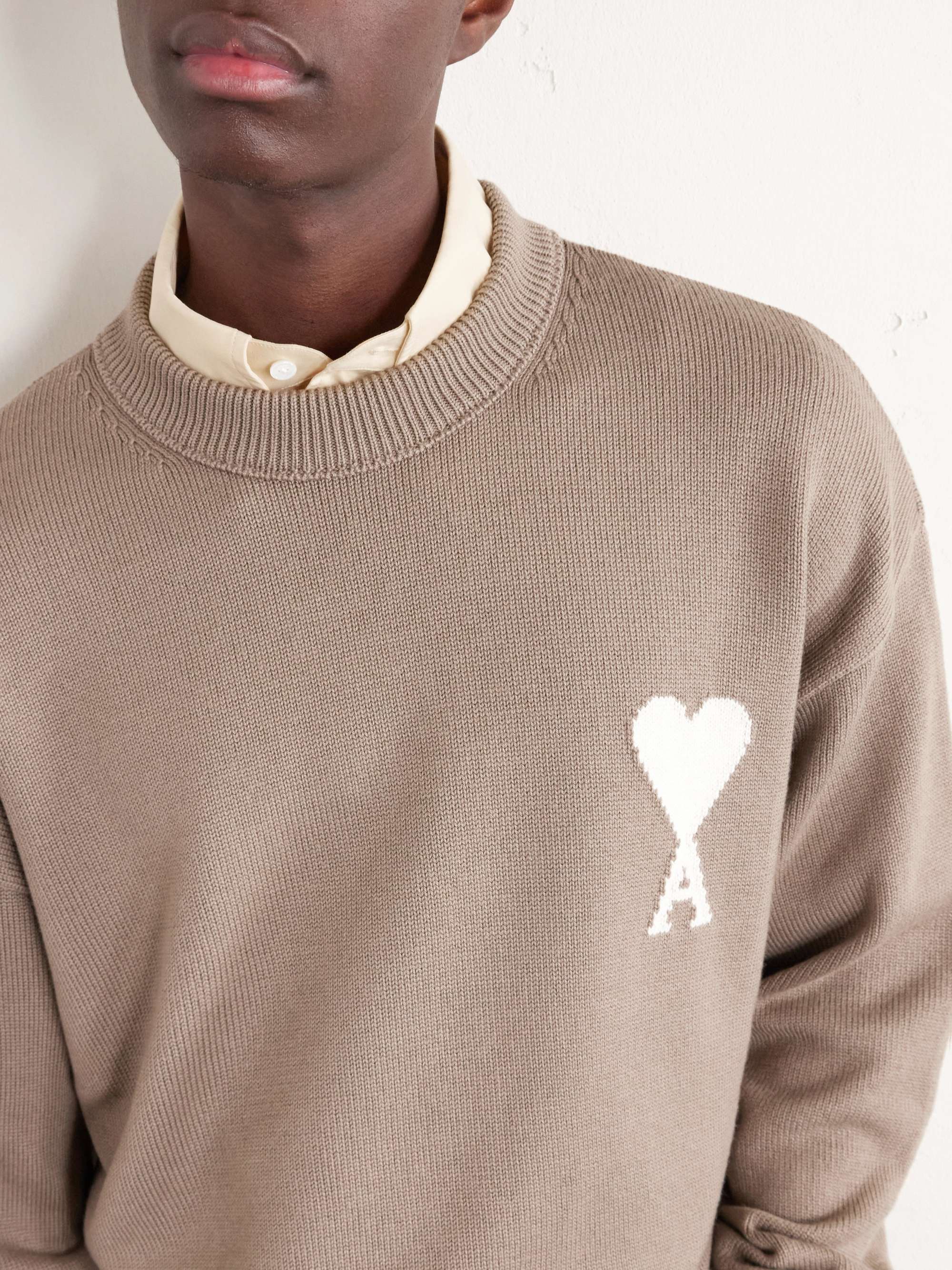 AMI PARIS Logo-Intarsia Wool and Cotton-Blend Sweater for Men | MR